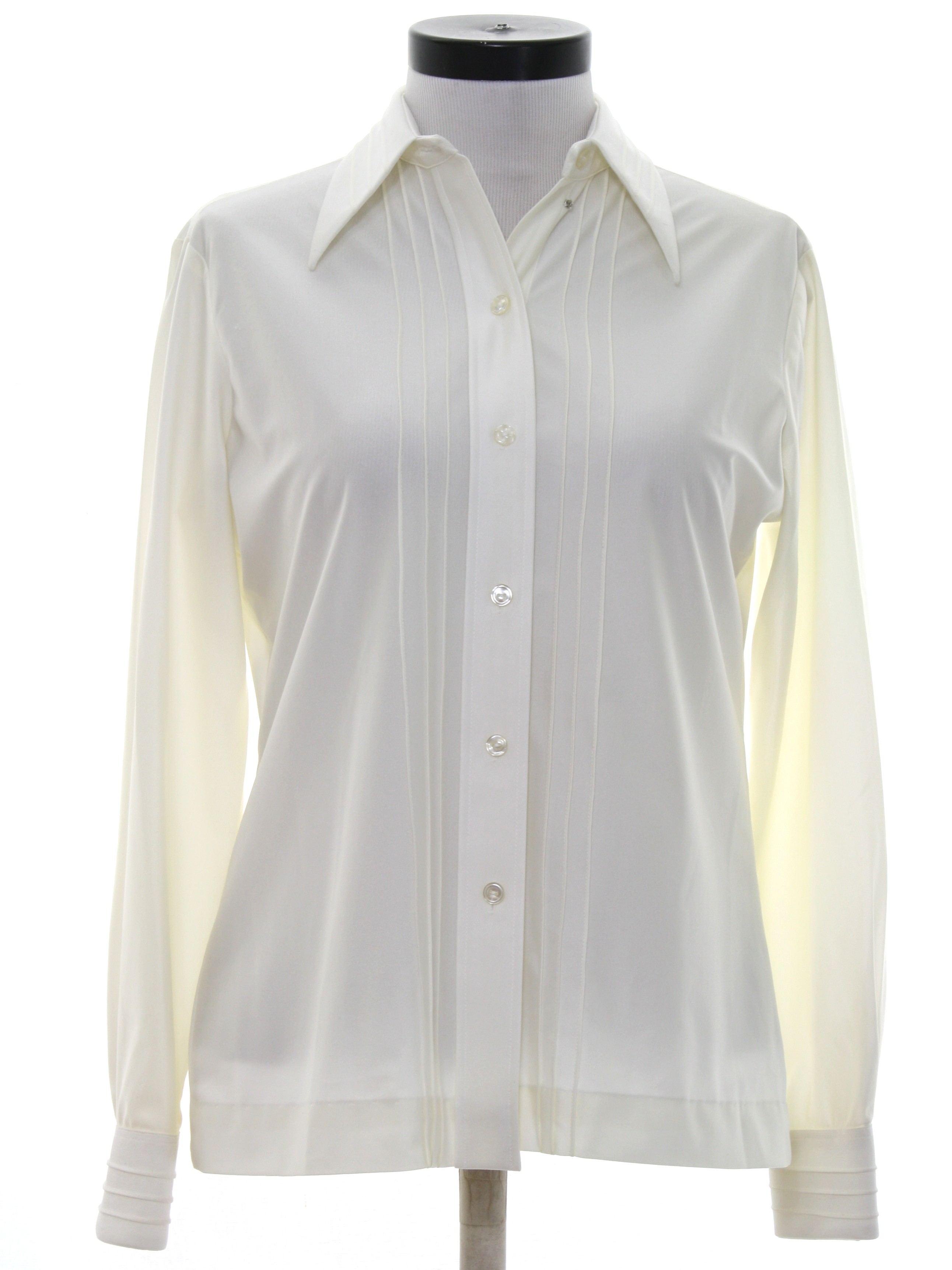 Retro 1970s Disco Shirt: 70s -Care Label- Womens ivory qiana shiny ...