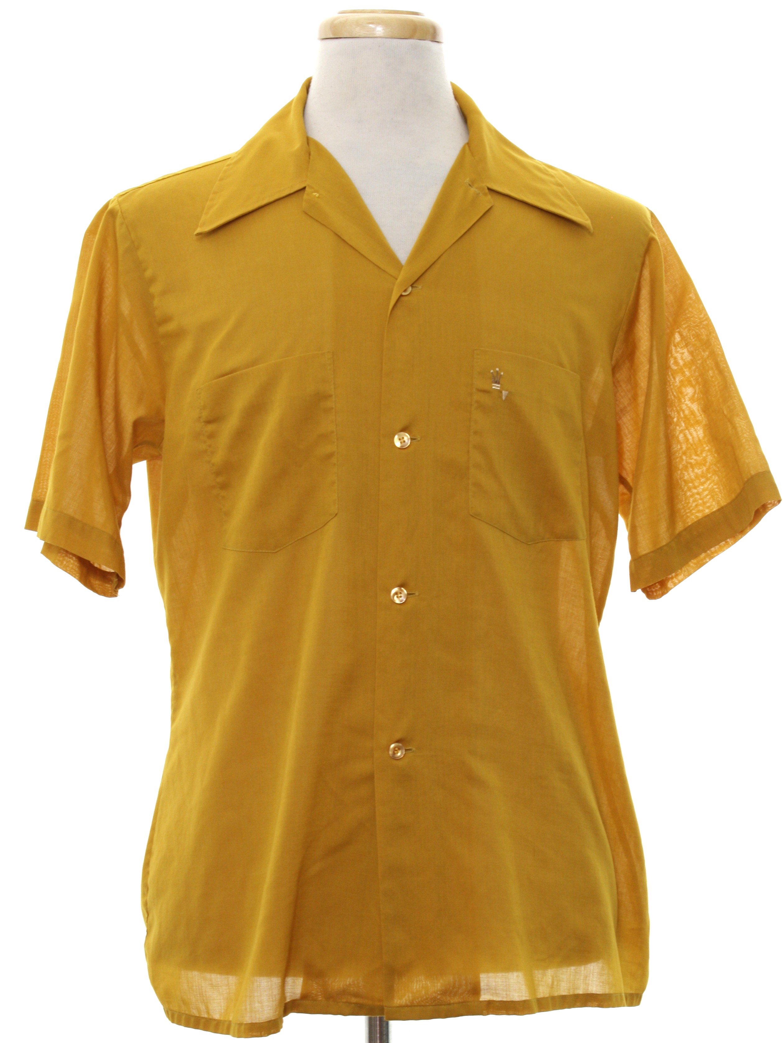 Vintage 60s Shirt: 60s -Arrow Weekenders- Mens ochre polyester cotton ...