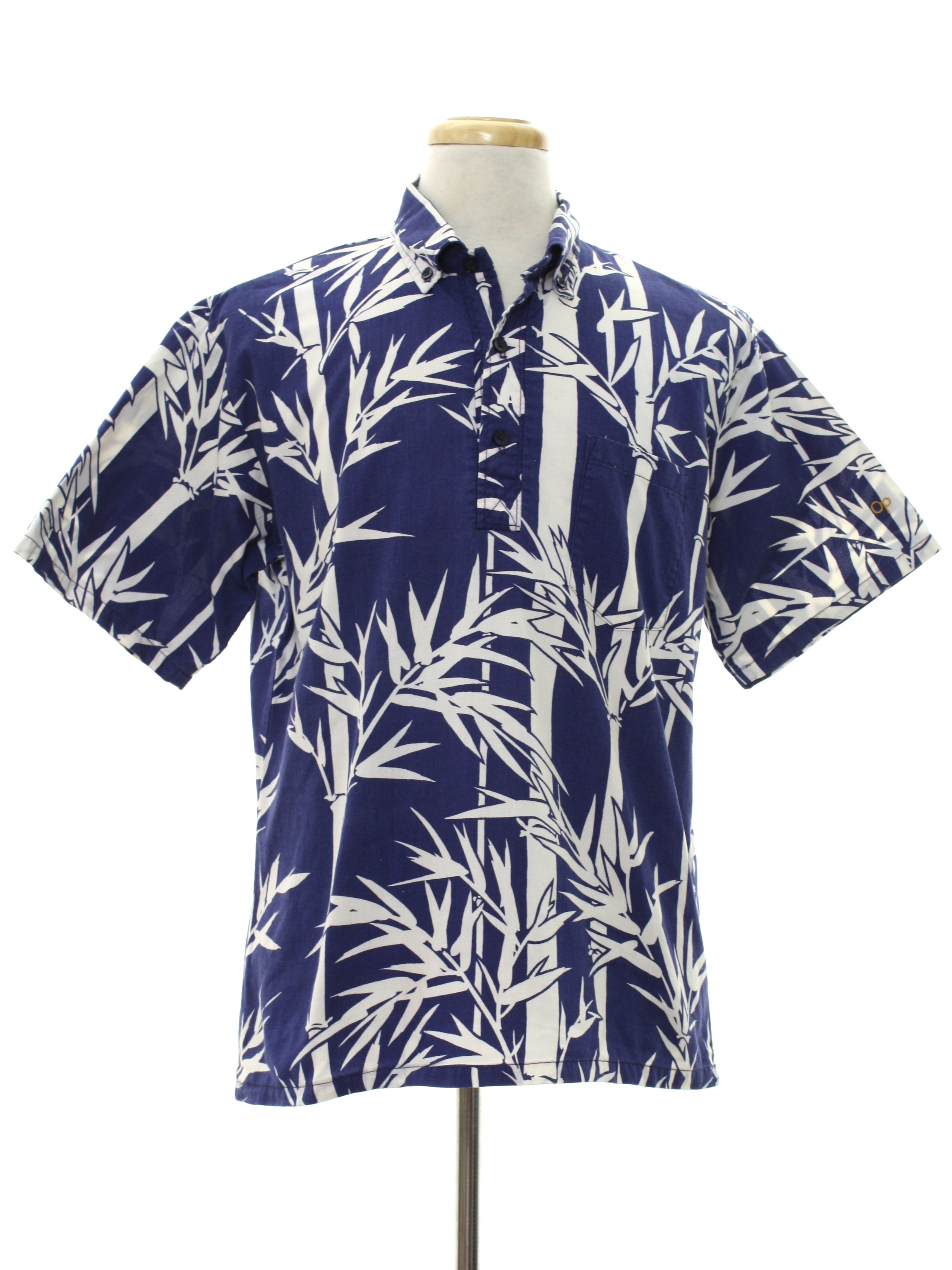 80's Ocean Pacific Hawaiian Shirt: Early 80s -Ocean Pacific- Mens Navy ...