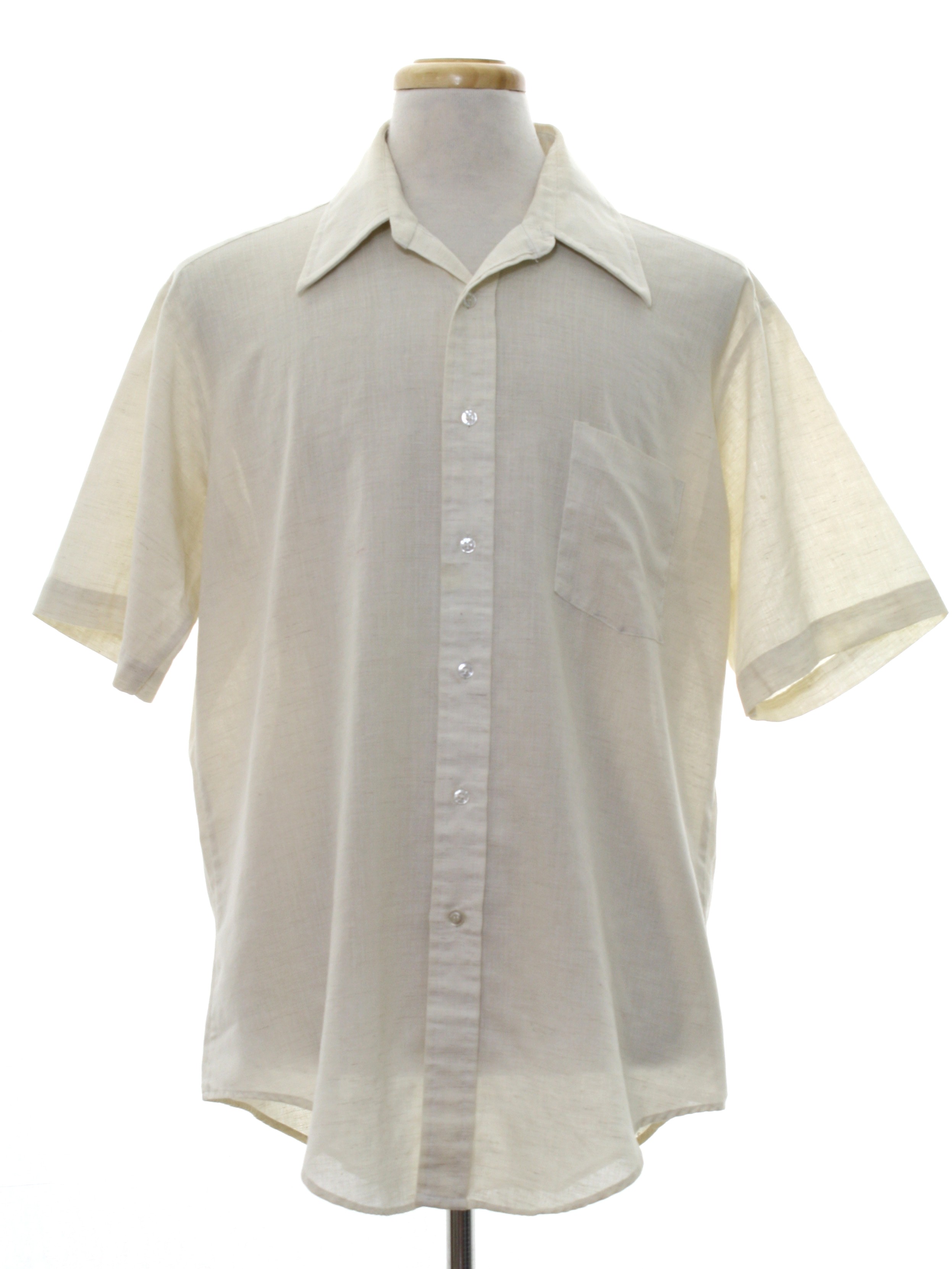 1970s Vintage Shirt: 70s -Sears- Mens ecru polyester cotton blend short ...
