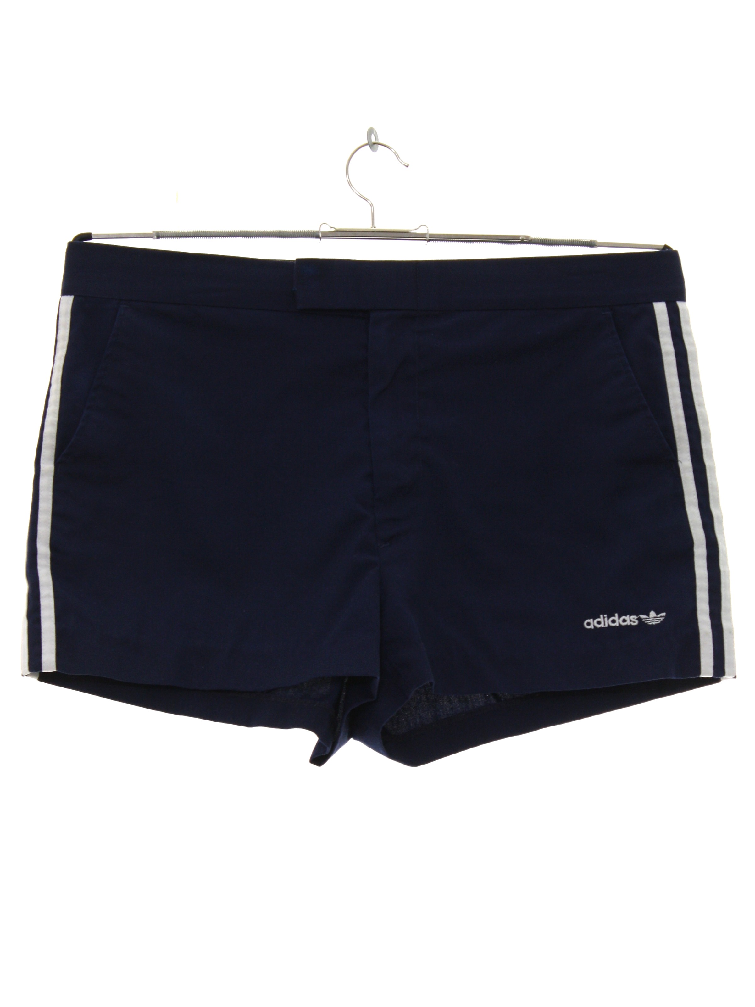 Retro 1980s Shorts: 80s -Adidas- Mens navy blue background with white ...