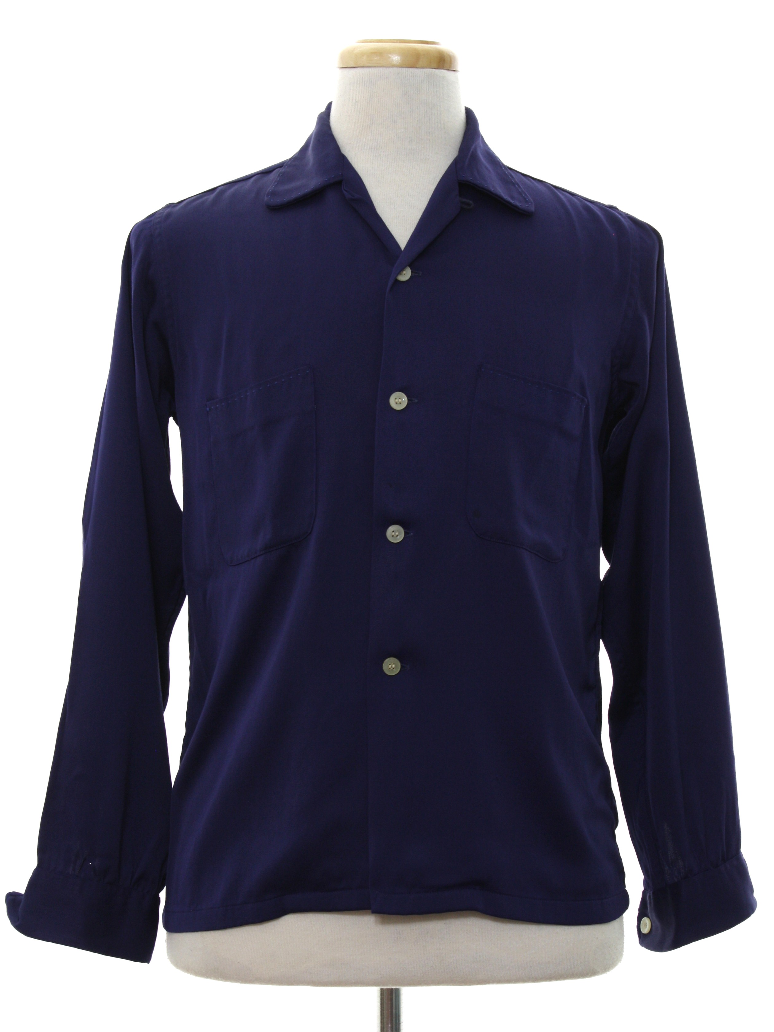 Fifties Vintage Gabardine Shirt: 50s -Model Sportswear- Mens navy blue ...