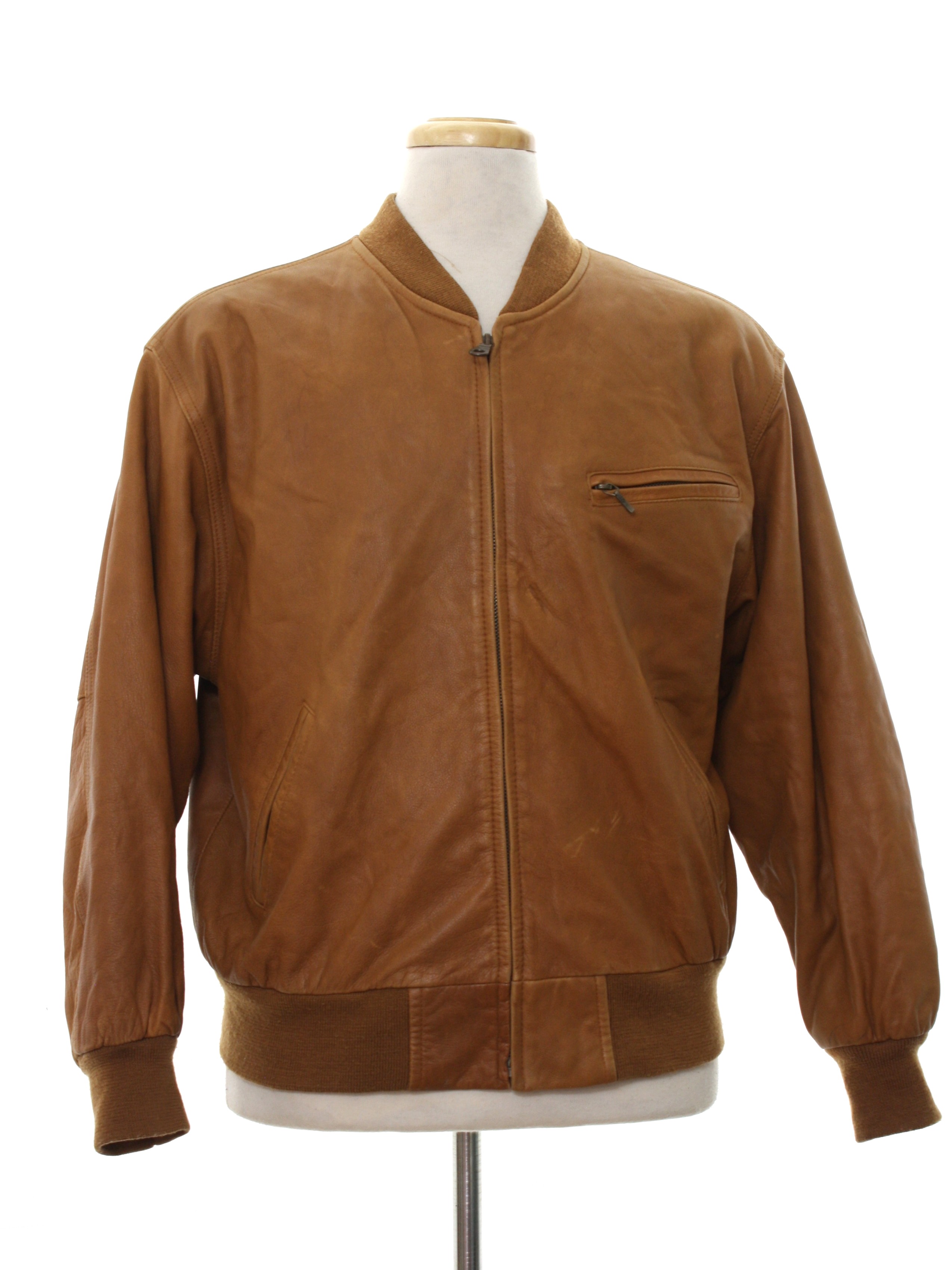 80's Vintage Leather Jacket 80s Mixed Blues Mens light tan brown