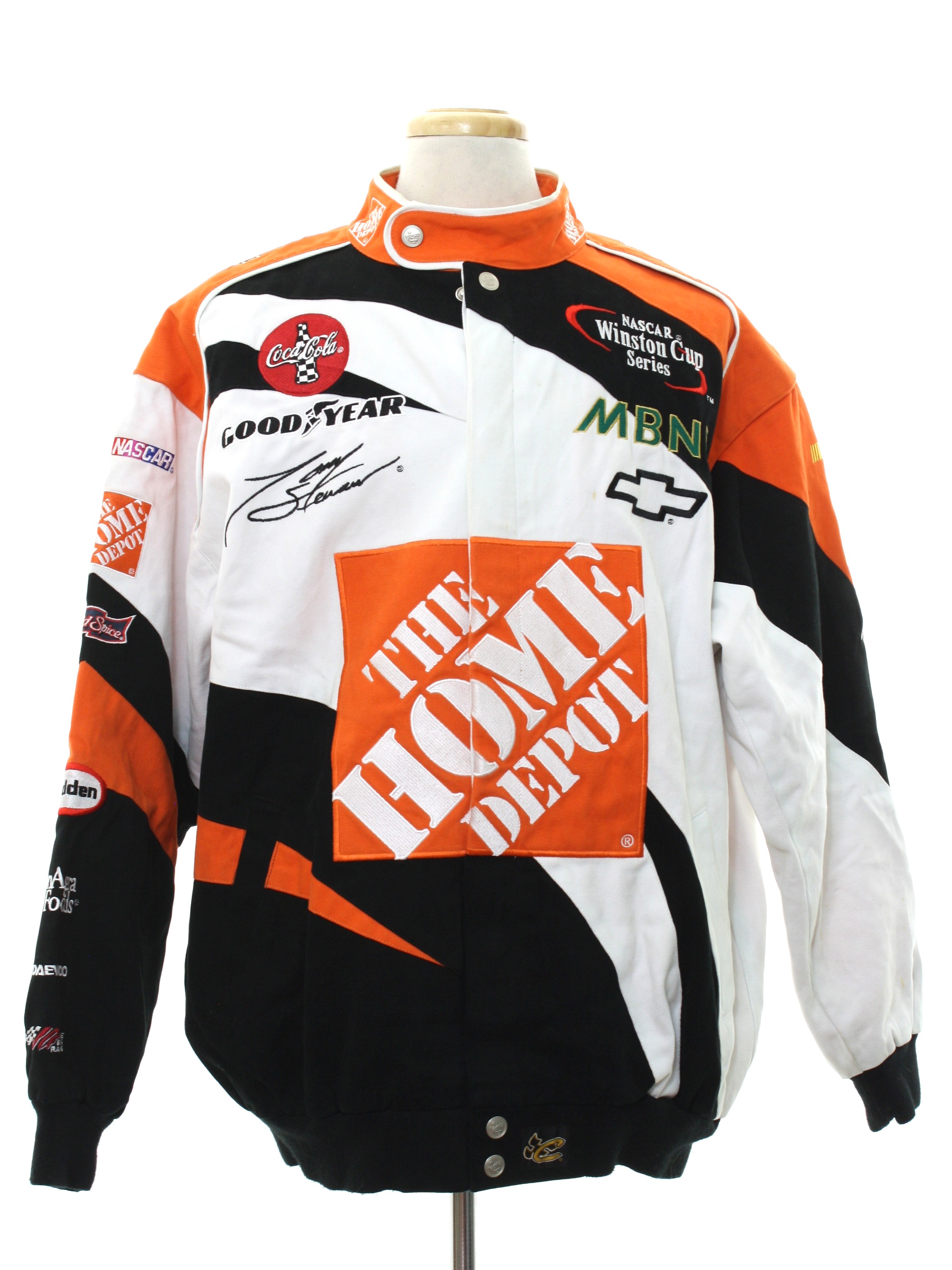 Jacket: 90s -Chase Authentic Drivers Line- Mens white, orange and