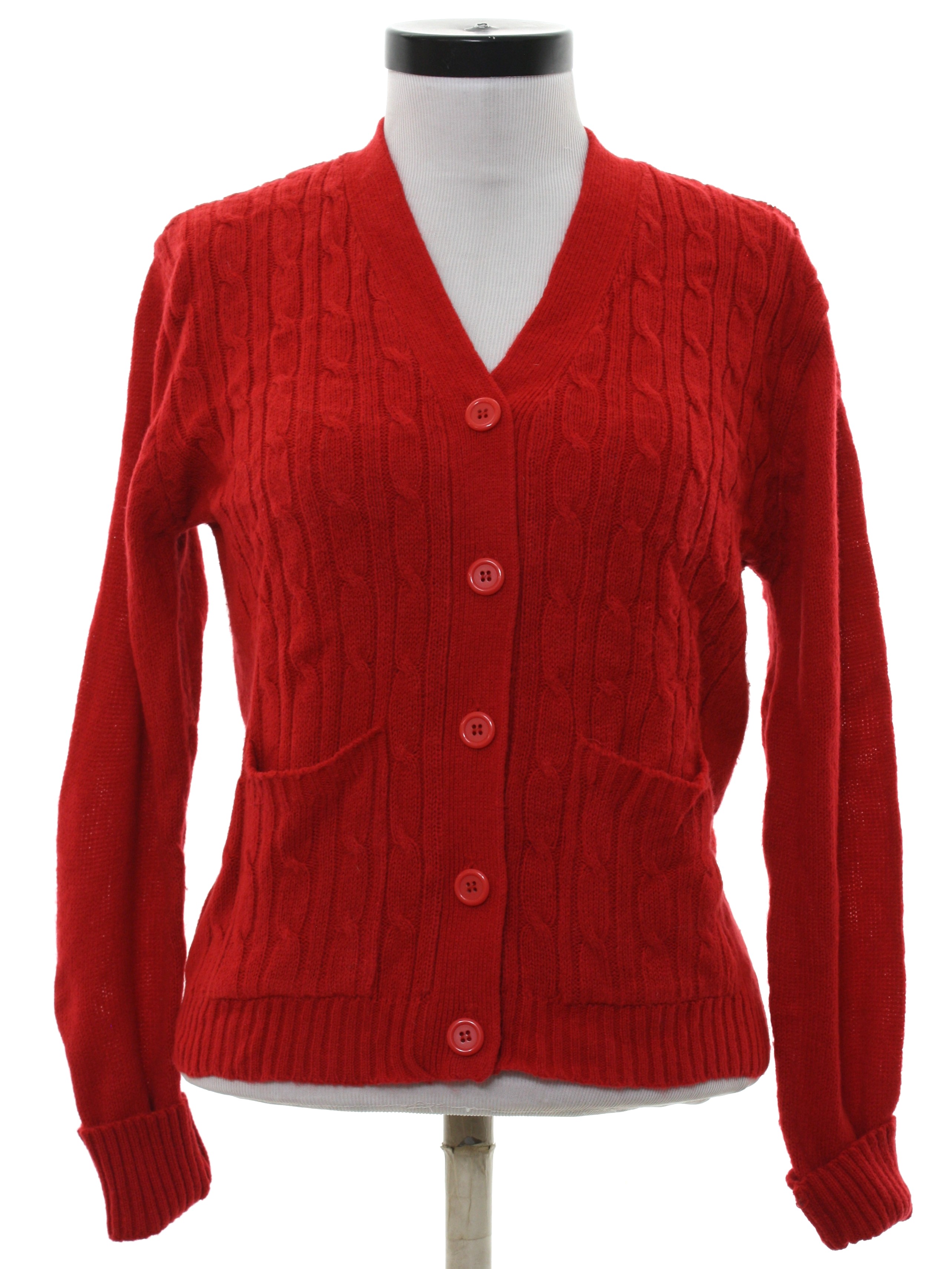 Retro 1970s Caridgan Sweater: Early 70s -Montgomery Ward- Womens red ...
