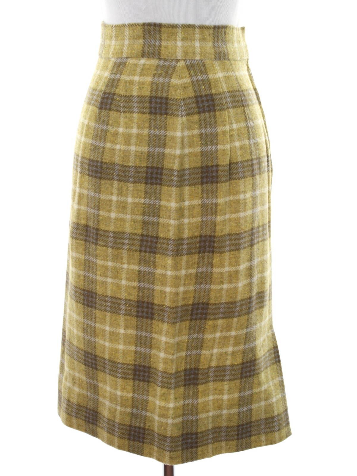 Home Sewn 1960s Vintage Plaid Skirt: 60s -Home Sewn- Womens gold, wool ...