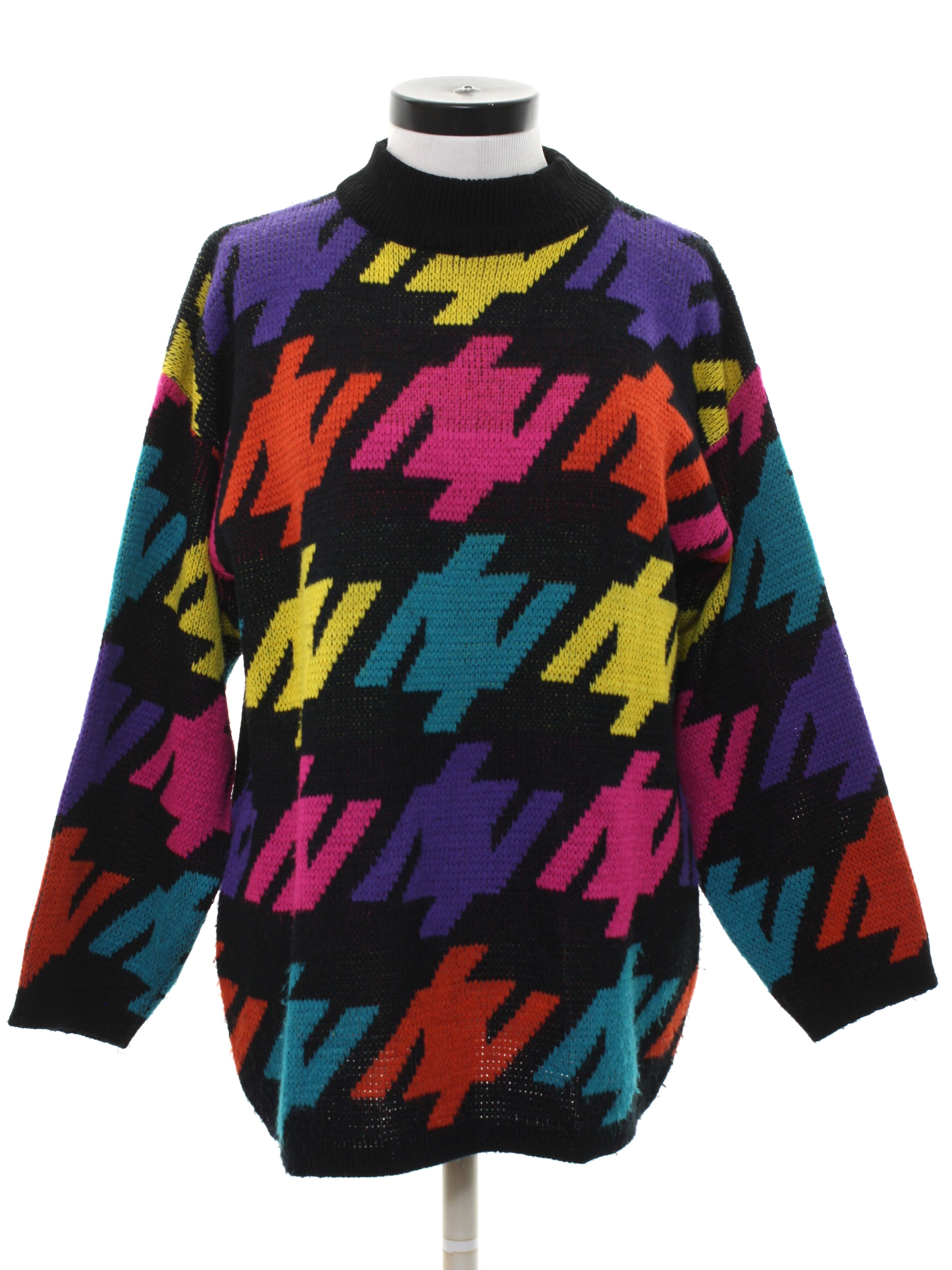 Vintage 80s Sweater: 80s -Chateau- Womens black background acrylic ...