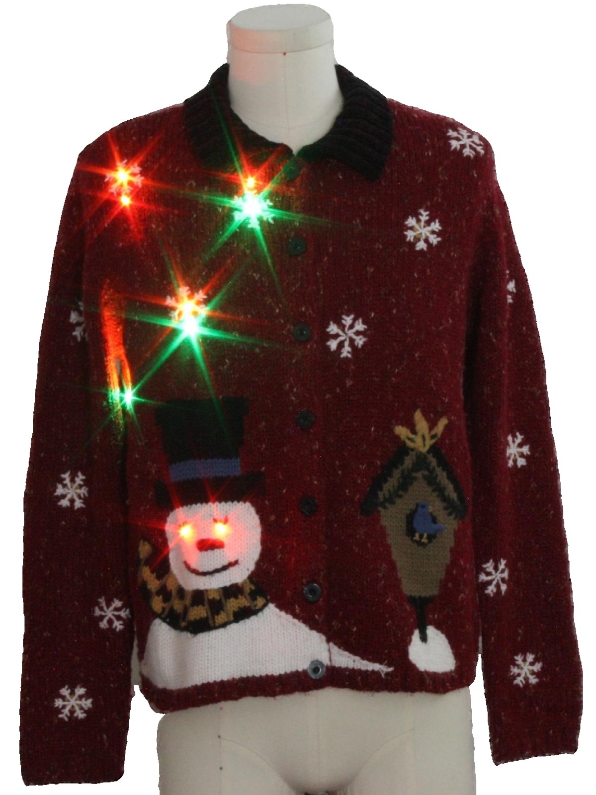 Multicolor Lightup Ugly Christmas Sweater: -Christopher and Banks Hand Embroidered- Unisex