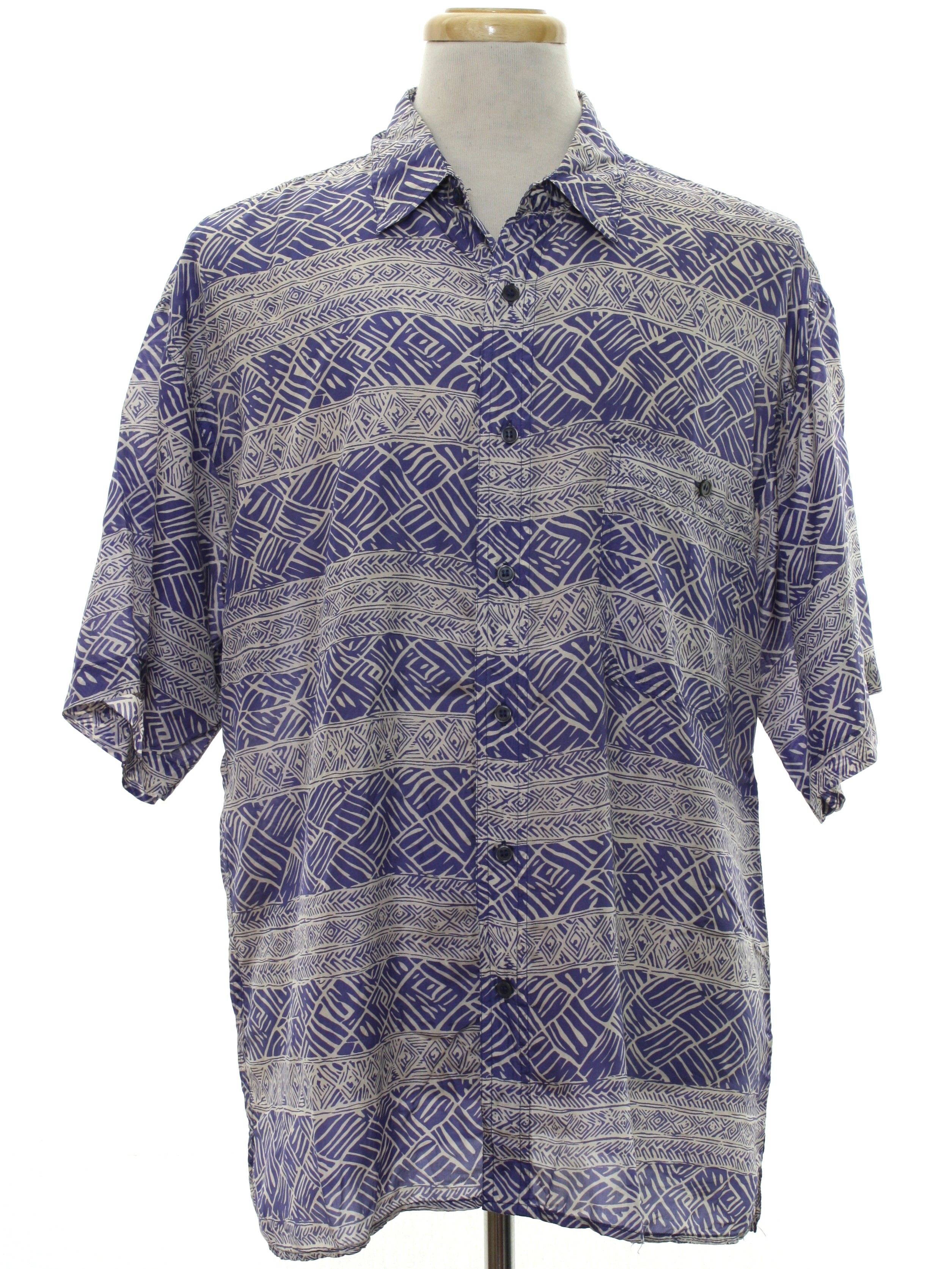 1990's Shirt (Bogari): 90s -Bogari- Mens periwinkle background silk ...
