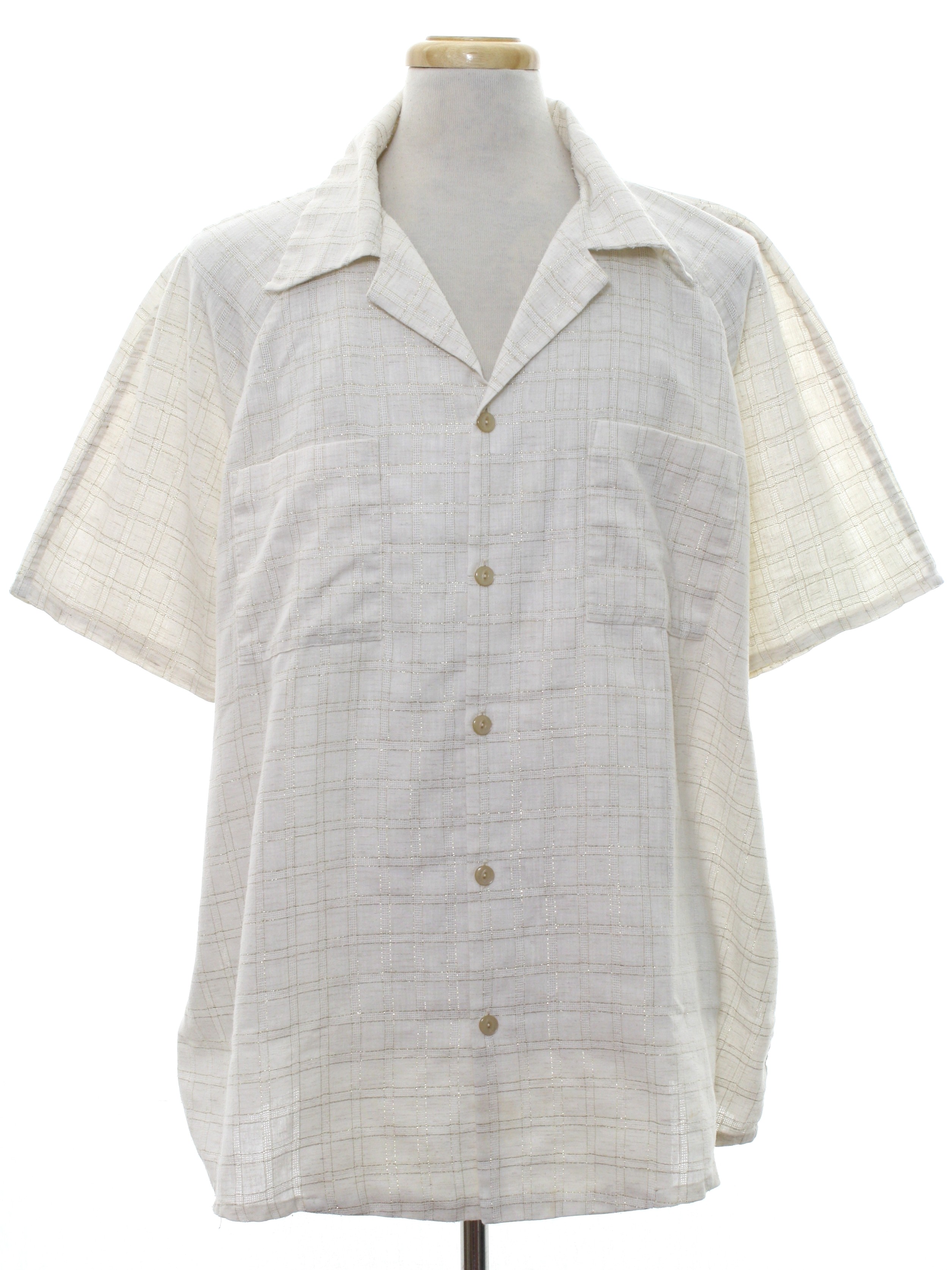 1960's Vintage Home Sewn Shirt: 60s -Home Sewn- Mens cream and metallic ...