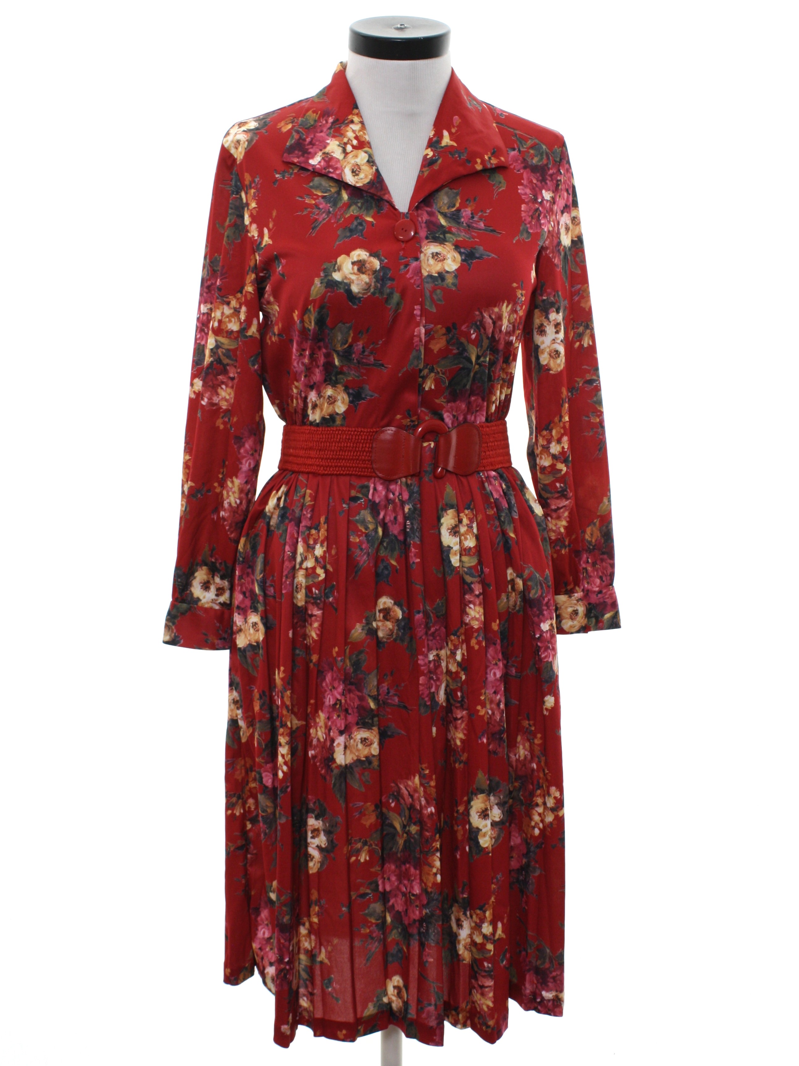 1970's Vintage Dress: 70s -no label- Womens brick red background slinky ...