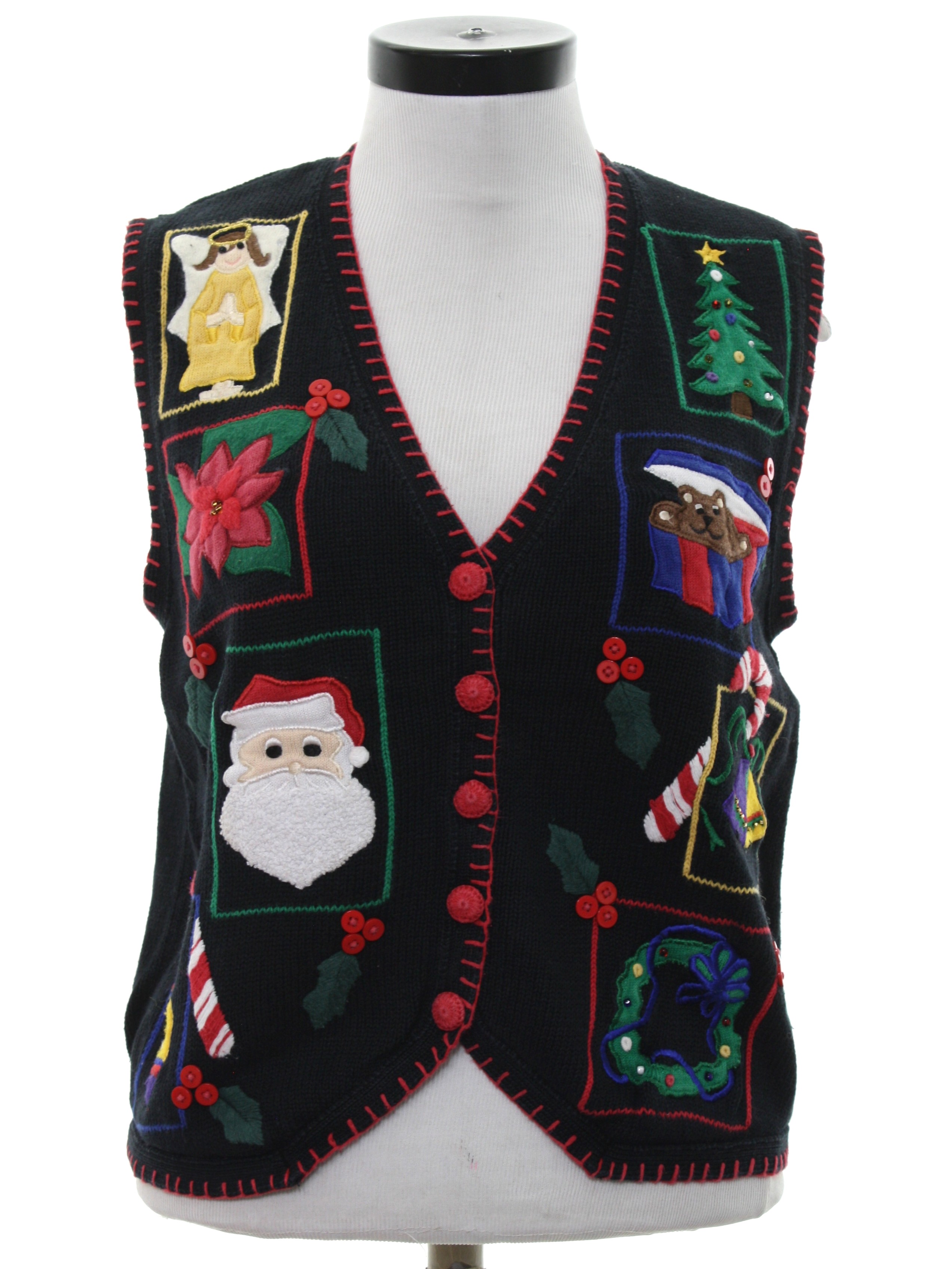 Womens Ugly Christmas Sweater Vest: -Bechamel- Womens black background ...