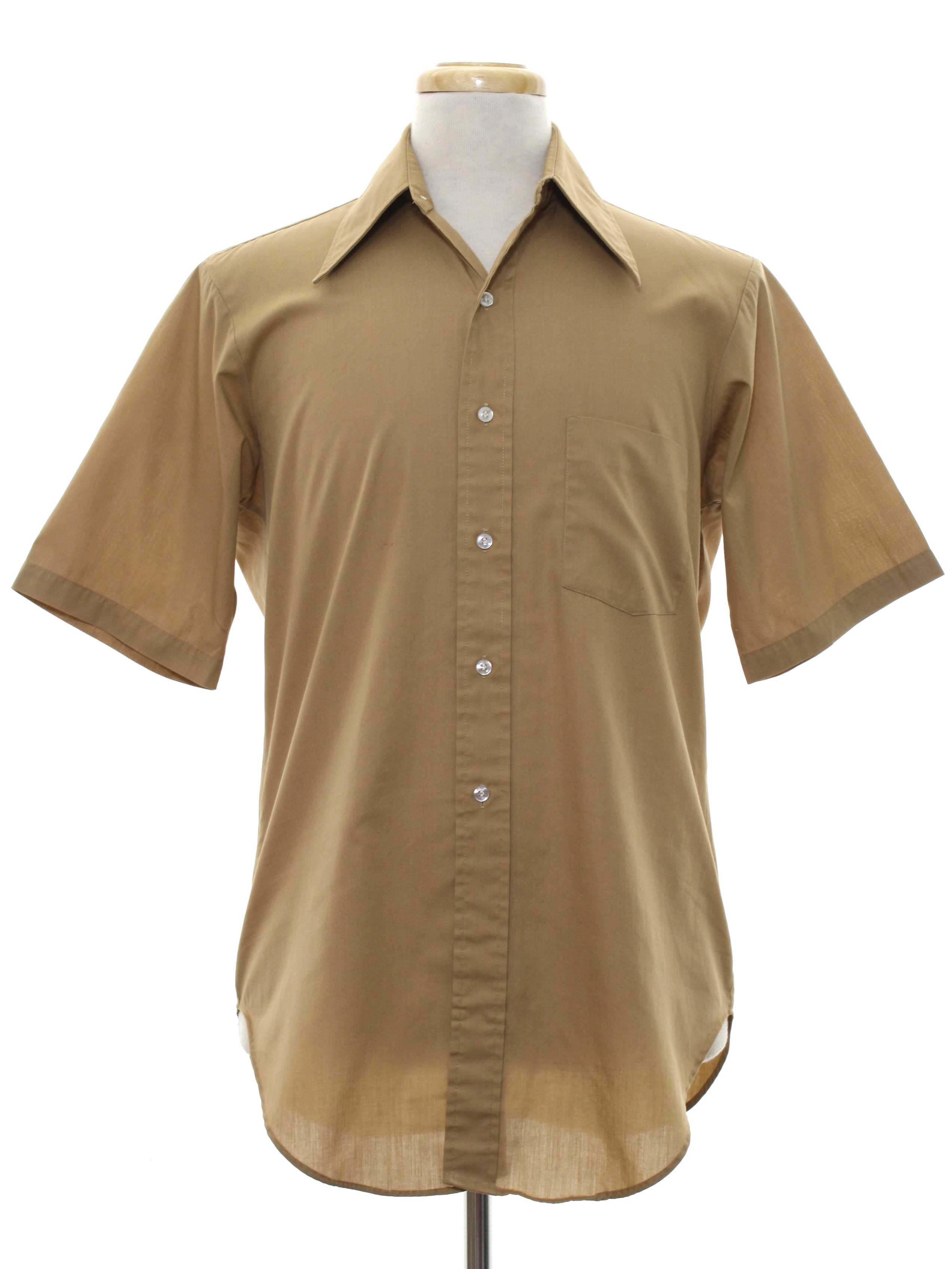 1970s Kent Collection Shirt: 70s -Kent Collection- Mens tan polyester ...