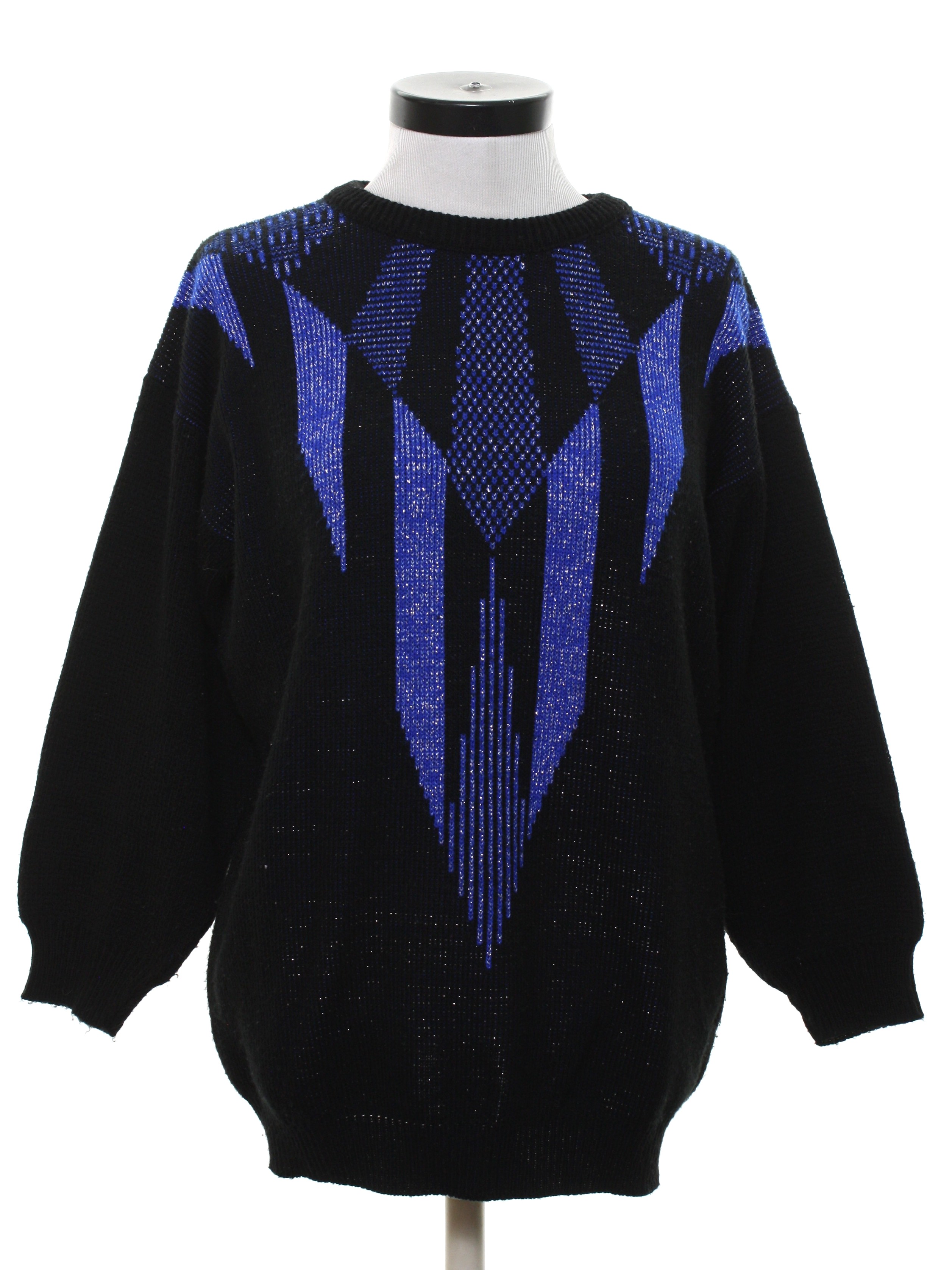 Retro 1980s Sweater: 80s -missing Label- Womens Black Background 