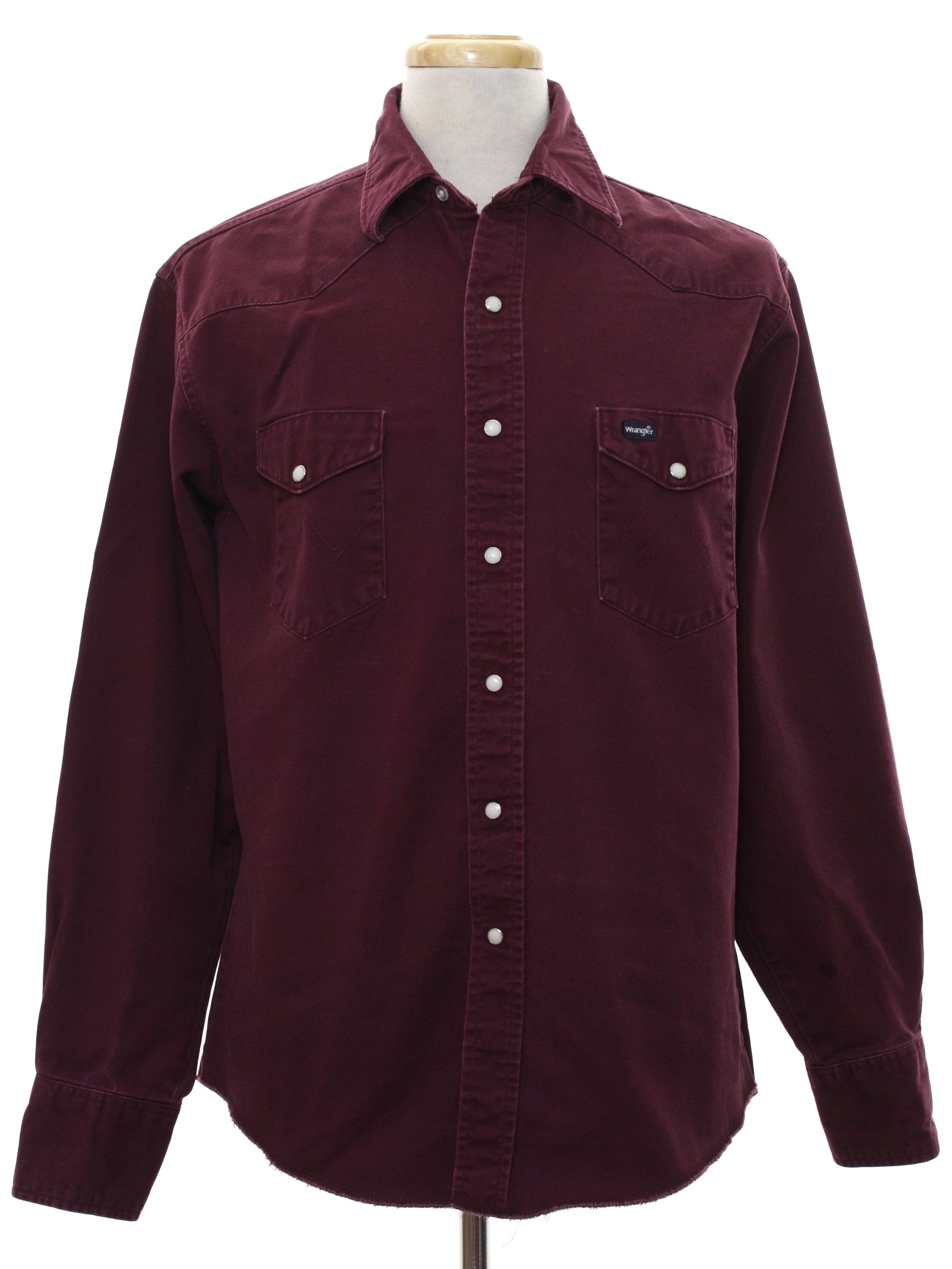 1990s Vintage Western Shirt: 90s -Wrangler- Mens deep plum background ...