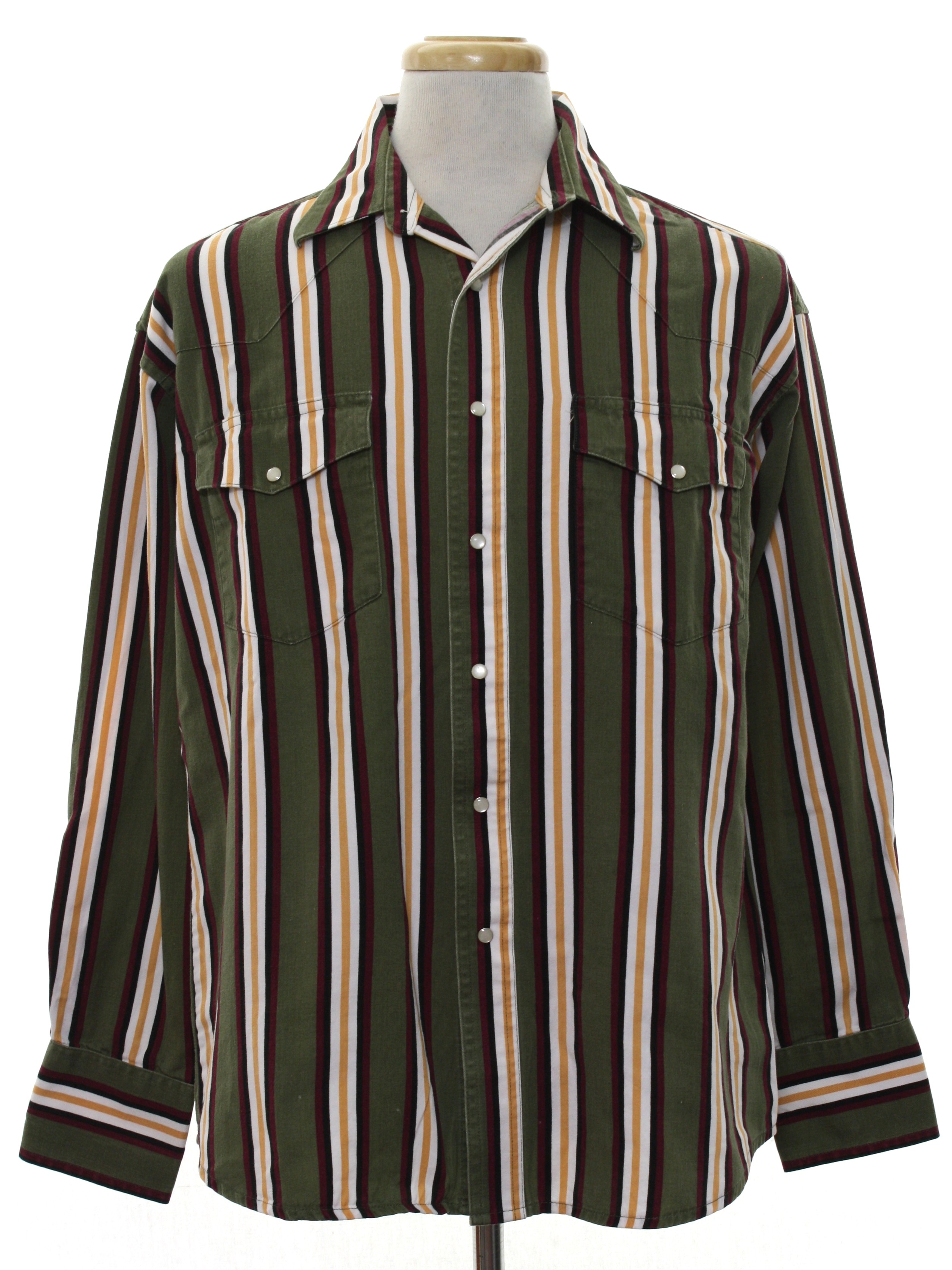 90's Wrangler Western Shirt: 90s -Wrangler- Mens khaki green, white ...