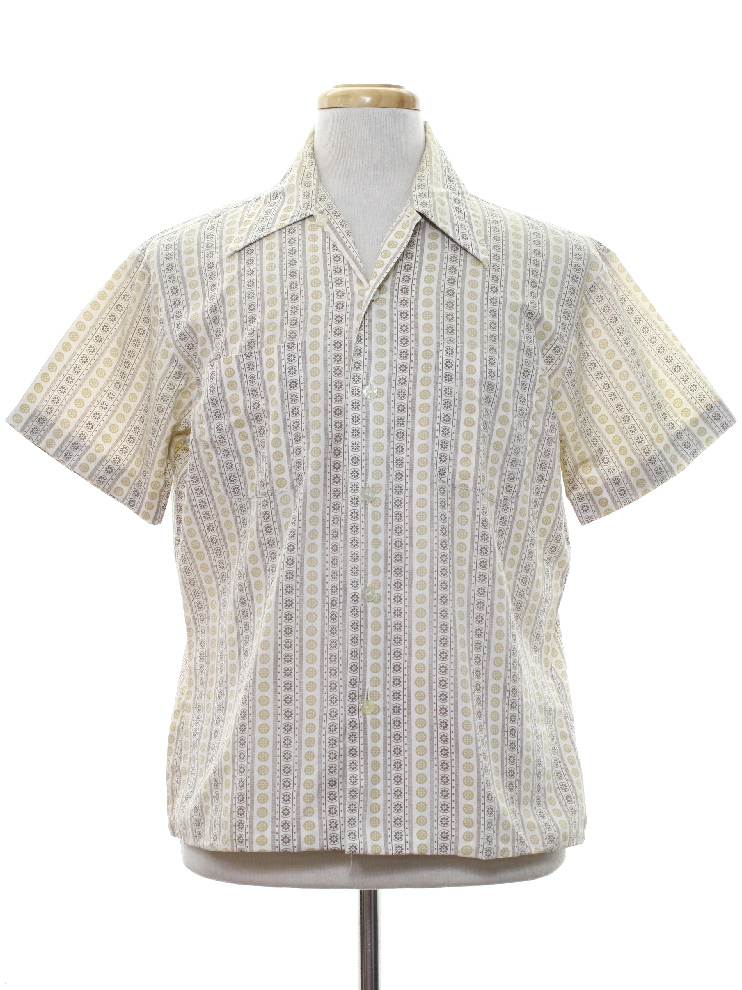 60s Shirt: Late 60s -No Label- Mens off white background polyester ...