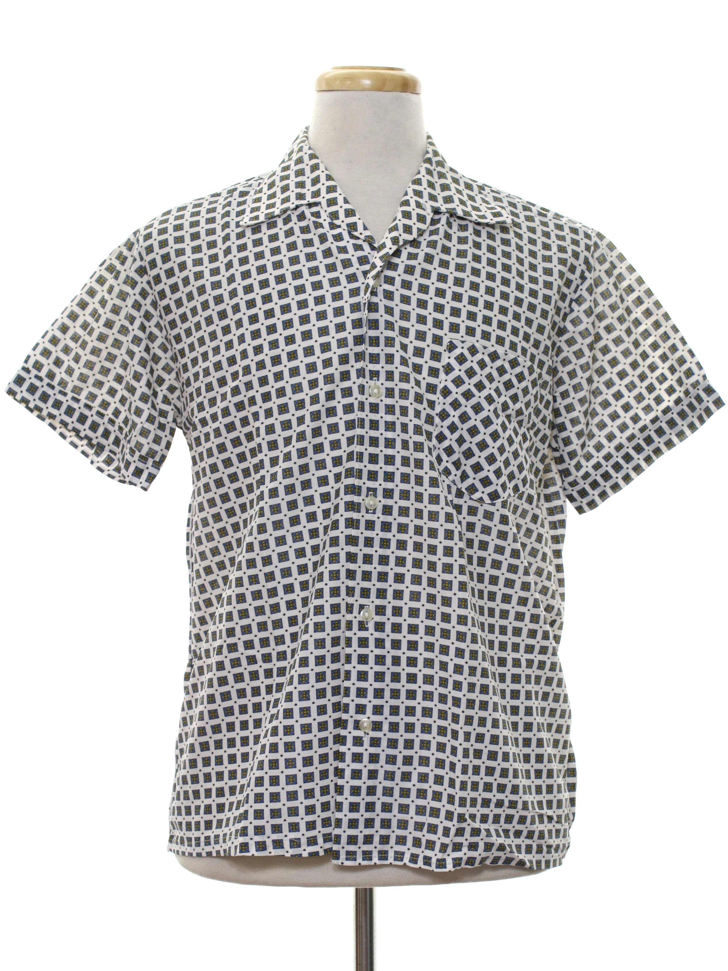Retro 1960's Shirt: 60s -No Label- Mens white background slinky nylon ...