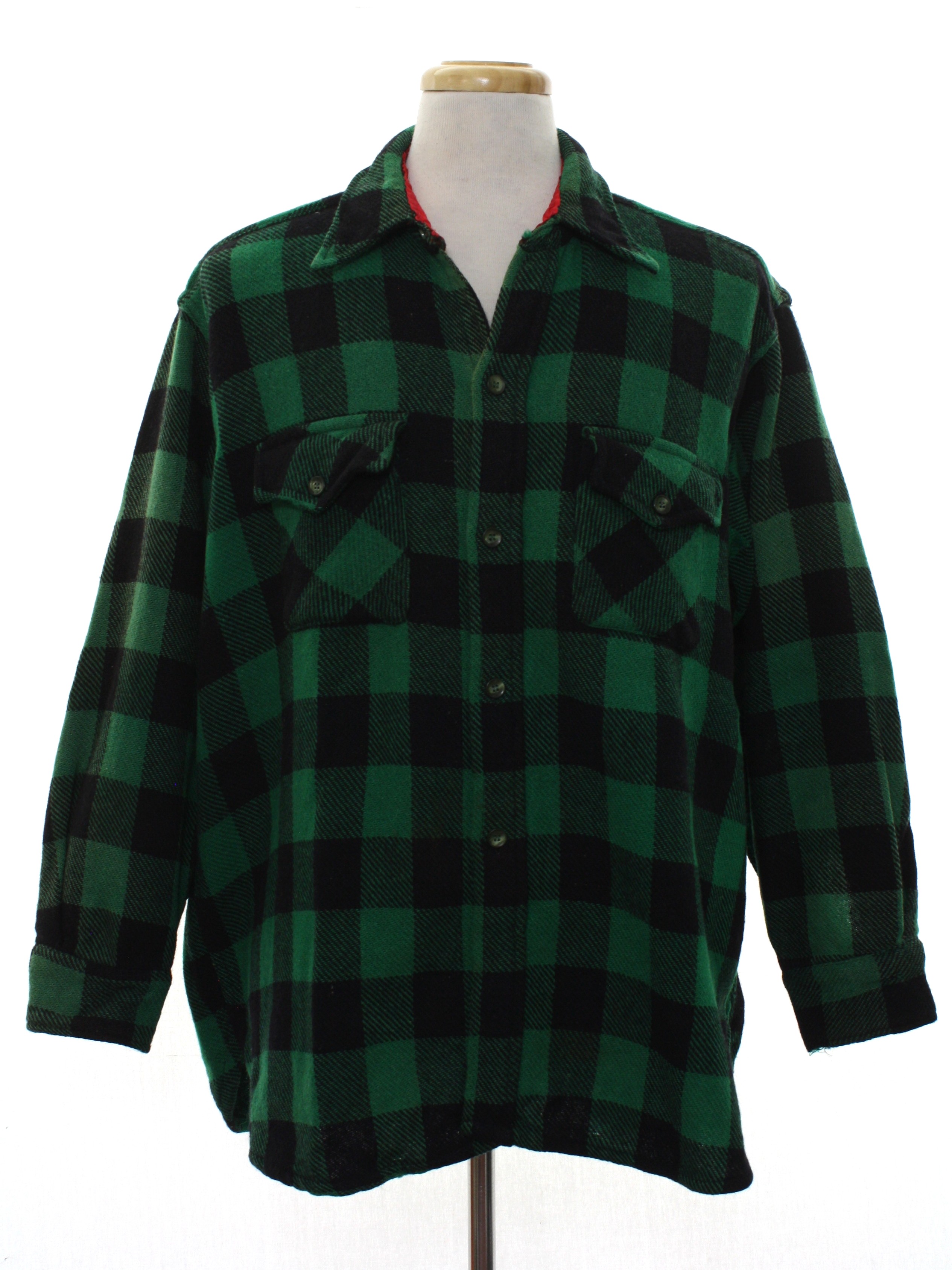 Vintage 1960's Wool Shirt: 60s -Pennys Towncraft- Mens green and black ...