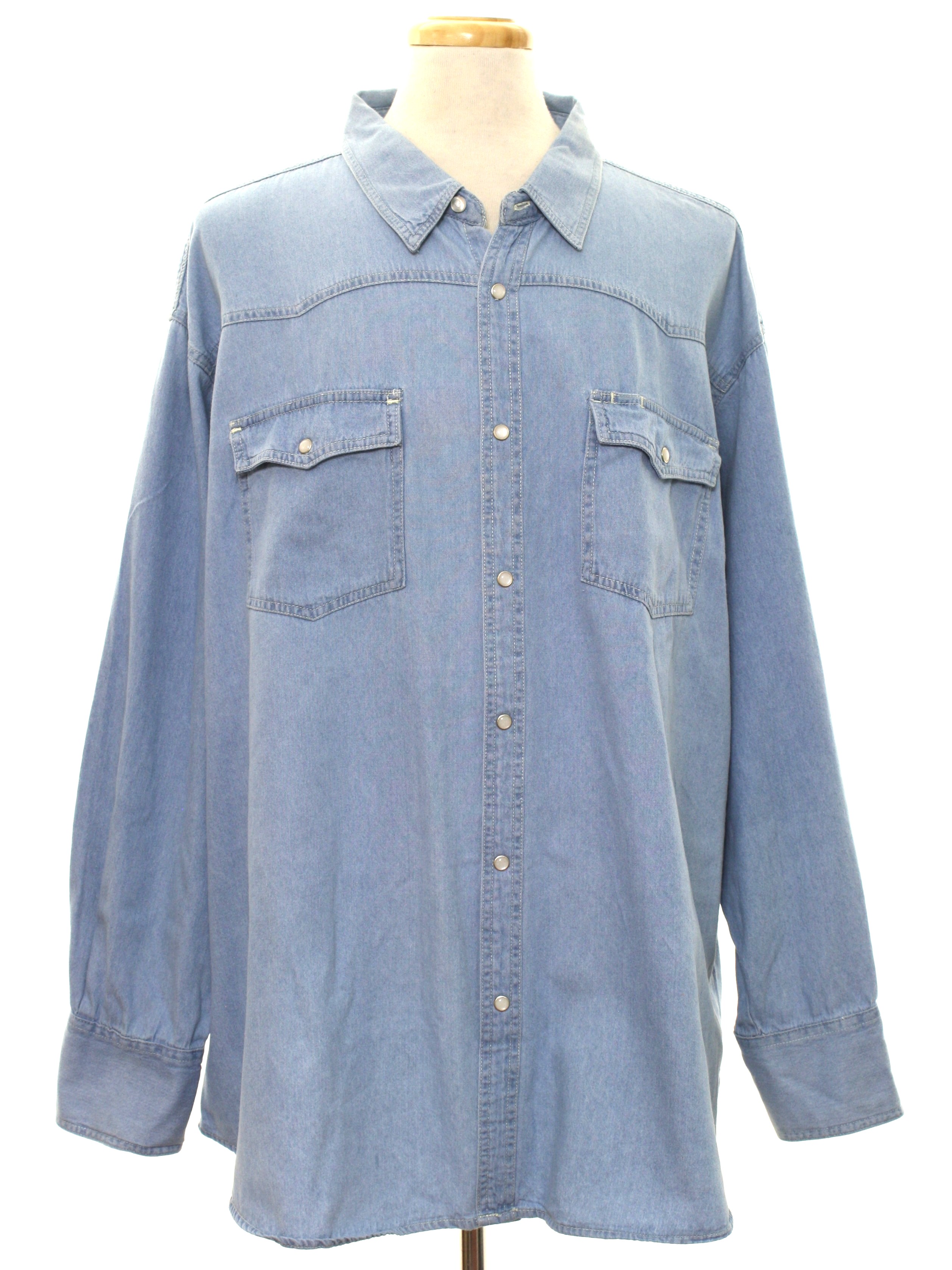 1980s Bit and Bridle Western Shirt: 80s -Bit and Bridle- Mens pale blue ...