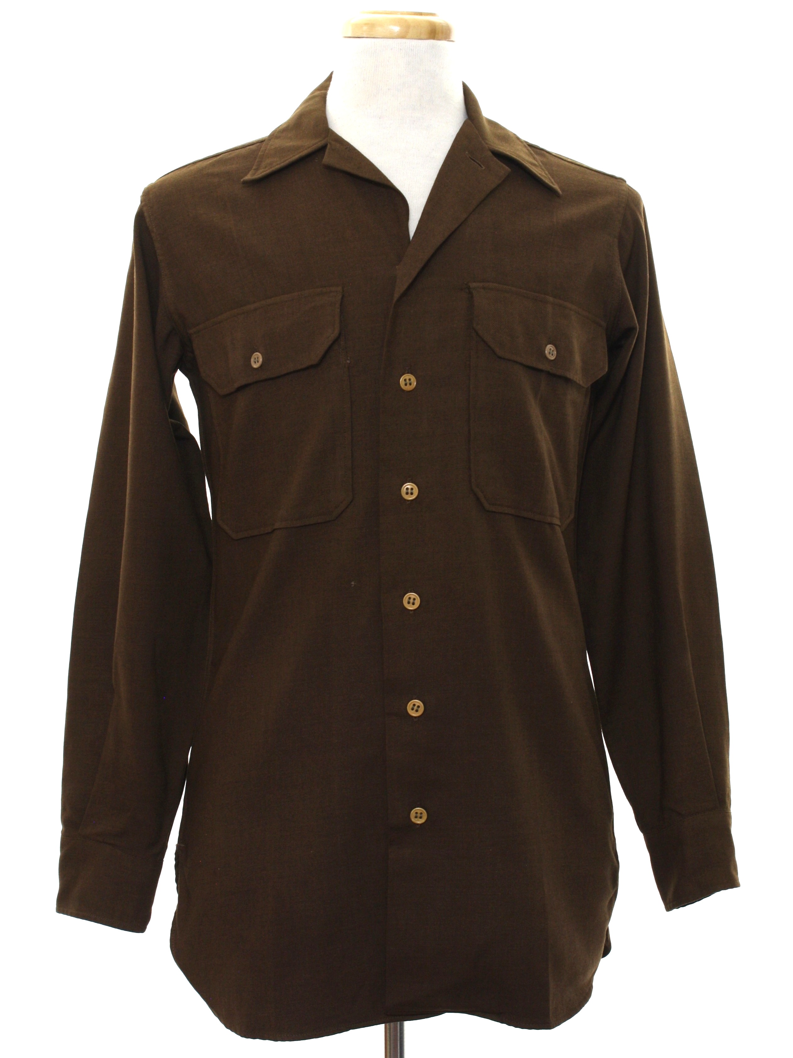 Retro 40's Wool Shirt: Early 40s -14 X 33- Mens dark olive green wool ...