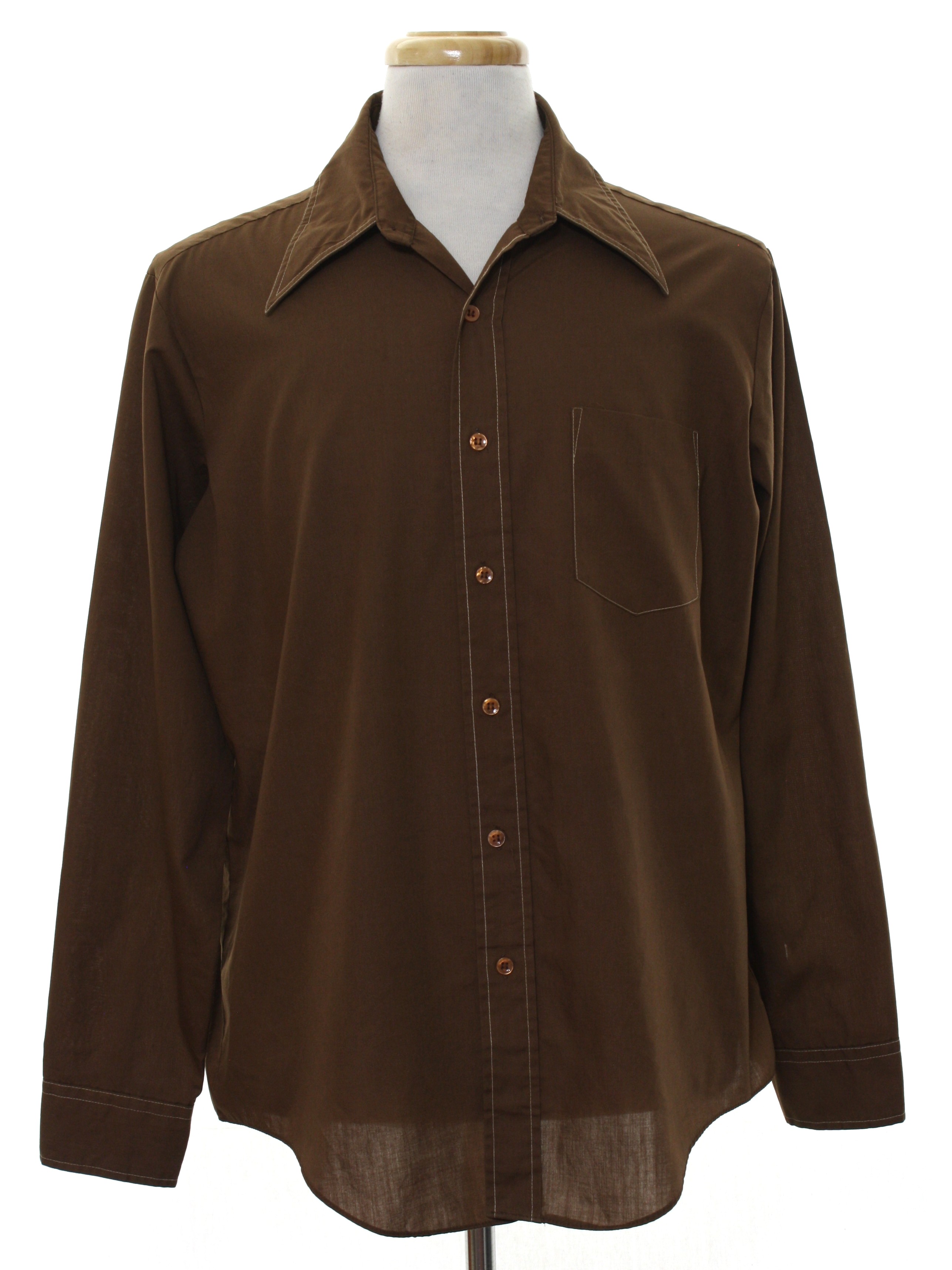 Vintage 1970's Shirt: 70s -Van Cort- Mens chocolate brown background ...