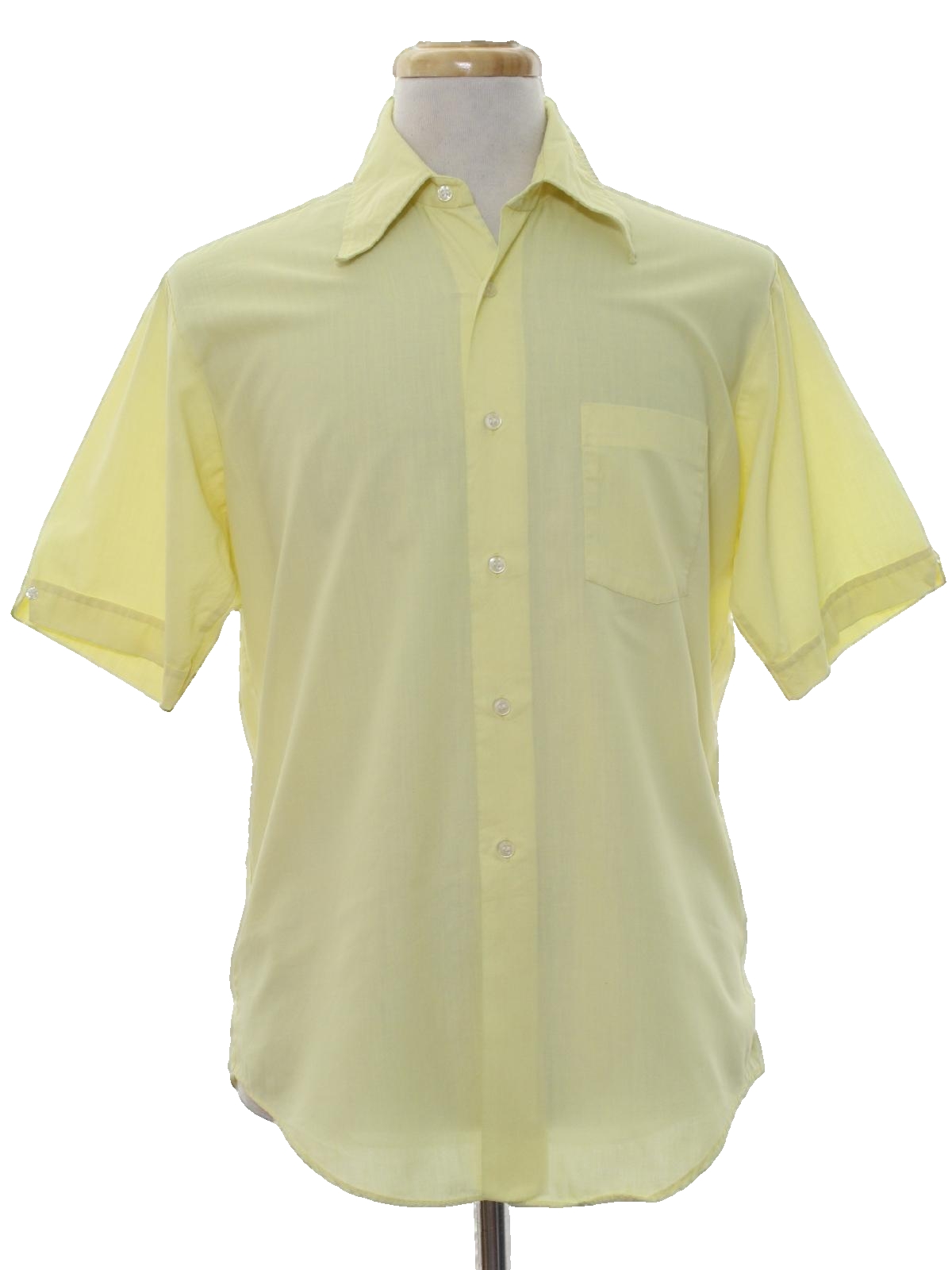 Vintage 1970's Shirt: 70s -Mr J- Mens light yellow polyester cotton ...