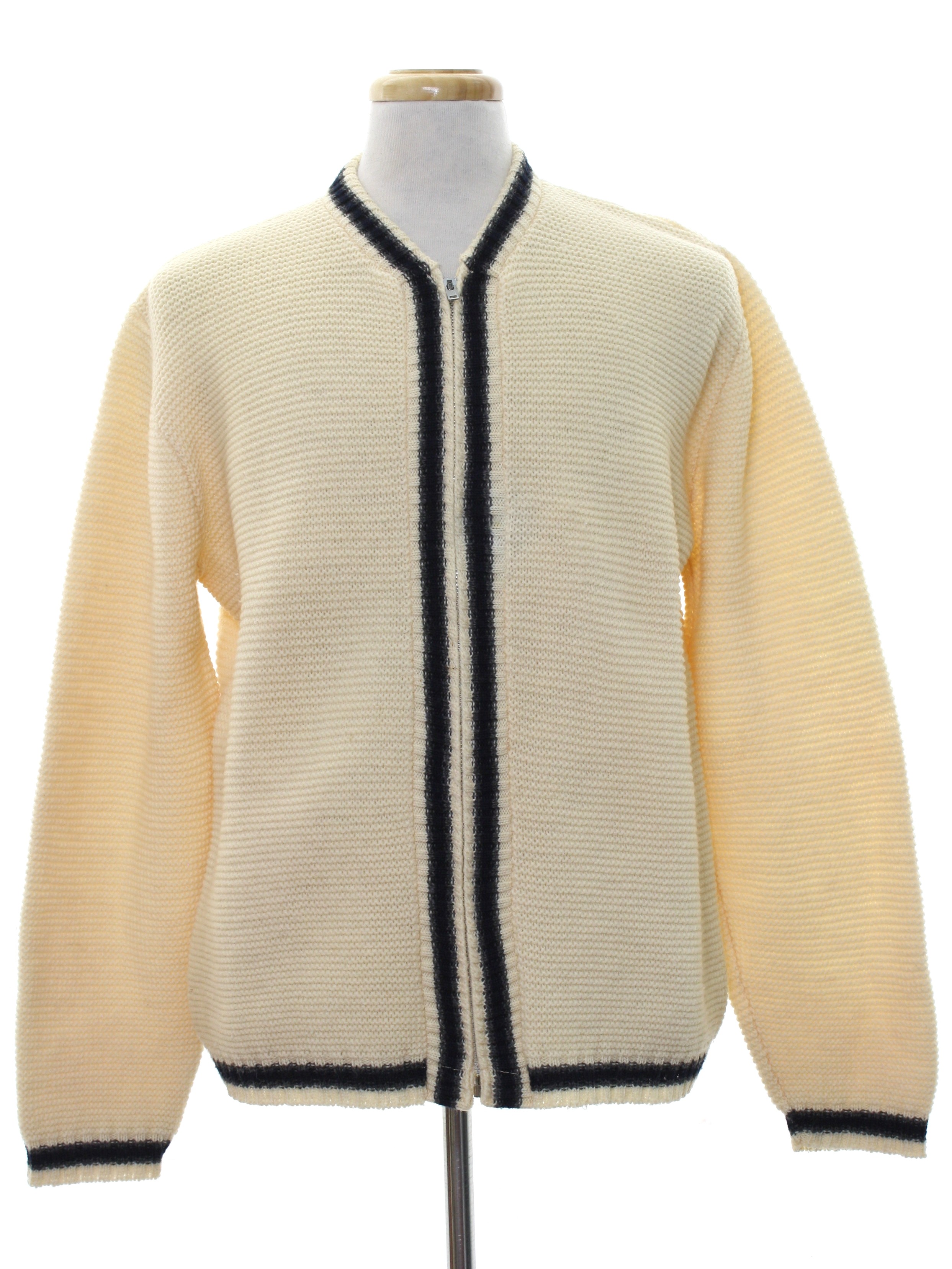 Vintage 1950's Sweater: 50s -Label Missing- Mens ivory acrylic knit ...