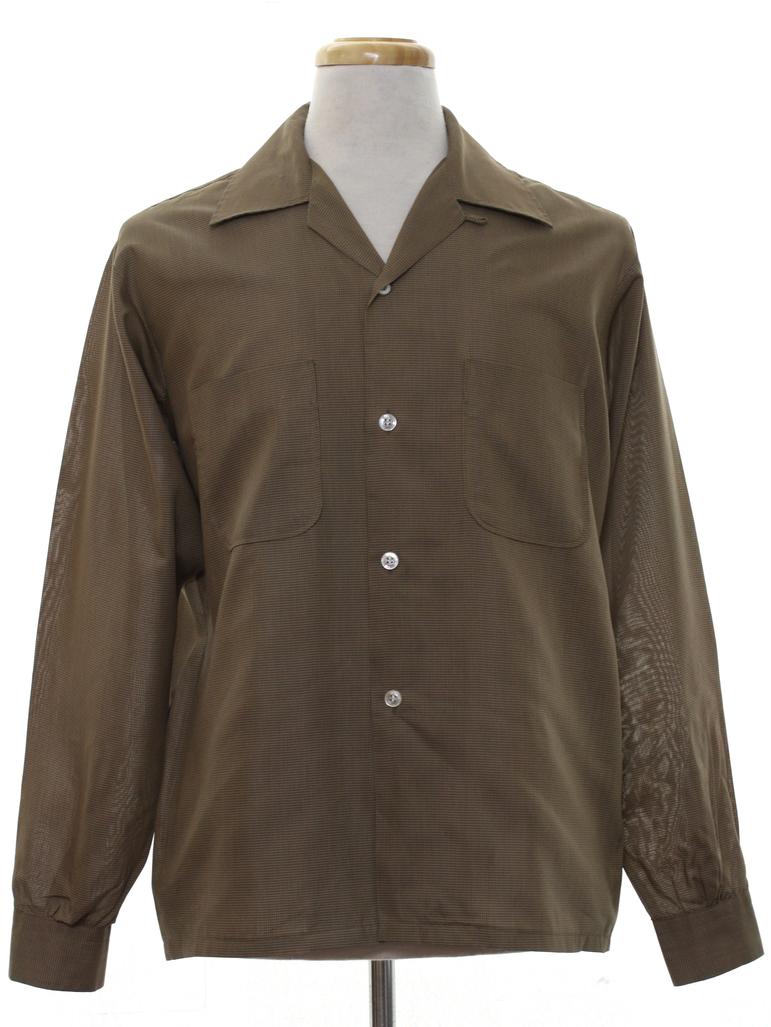 Vintage 1950's Shirt: Late 50s -Signature Fashions- Mens olive green ...