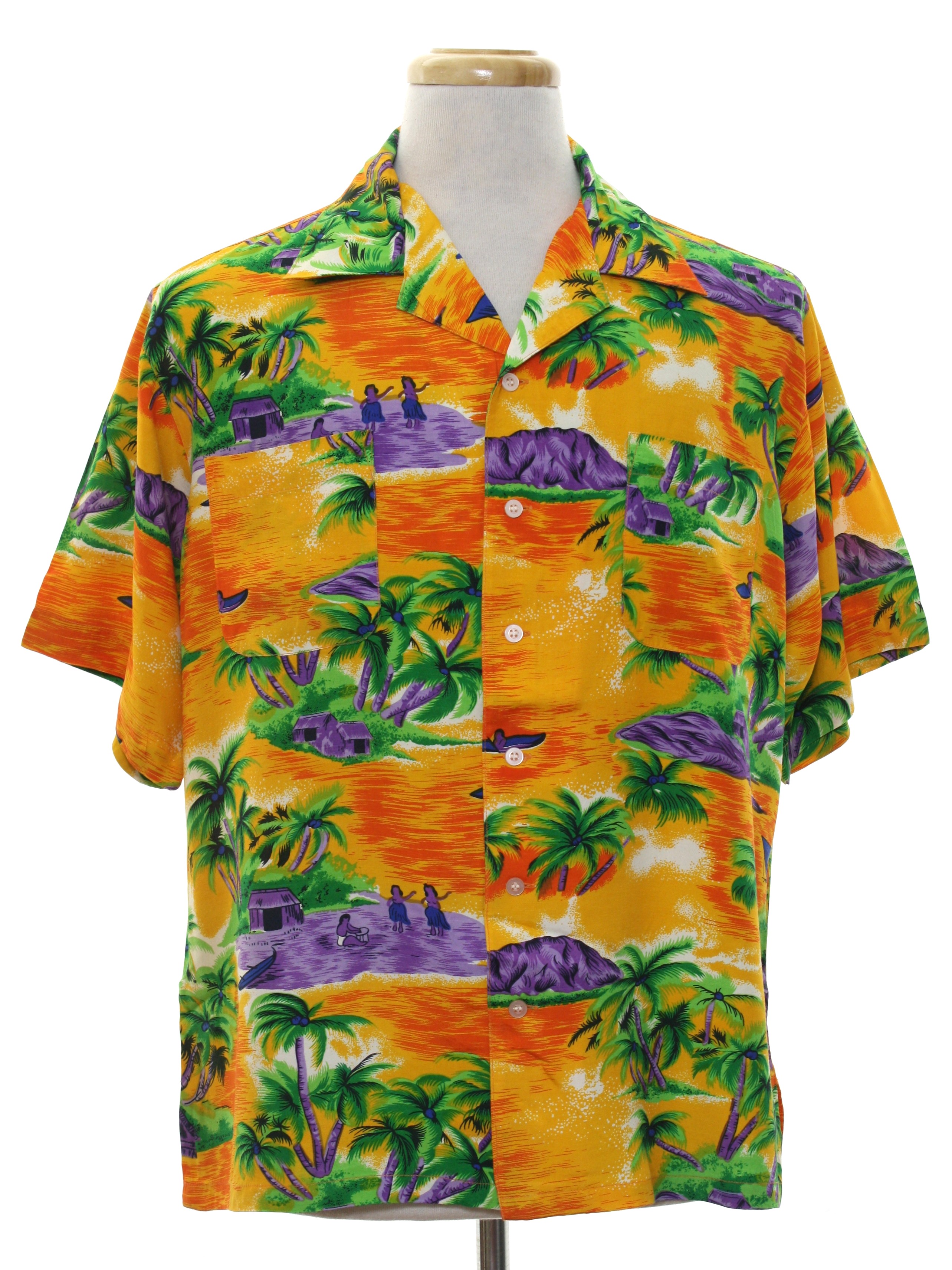 Network 1980s Vintage Hawaiian Shirt: 80s -Network- Mens light orange ...