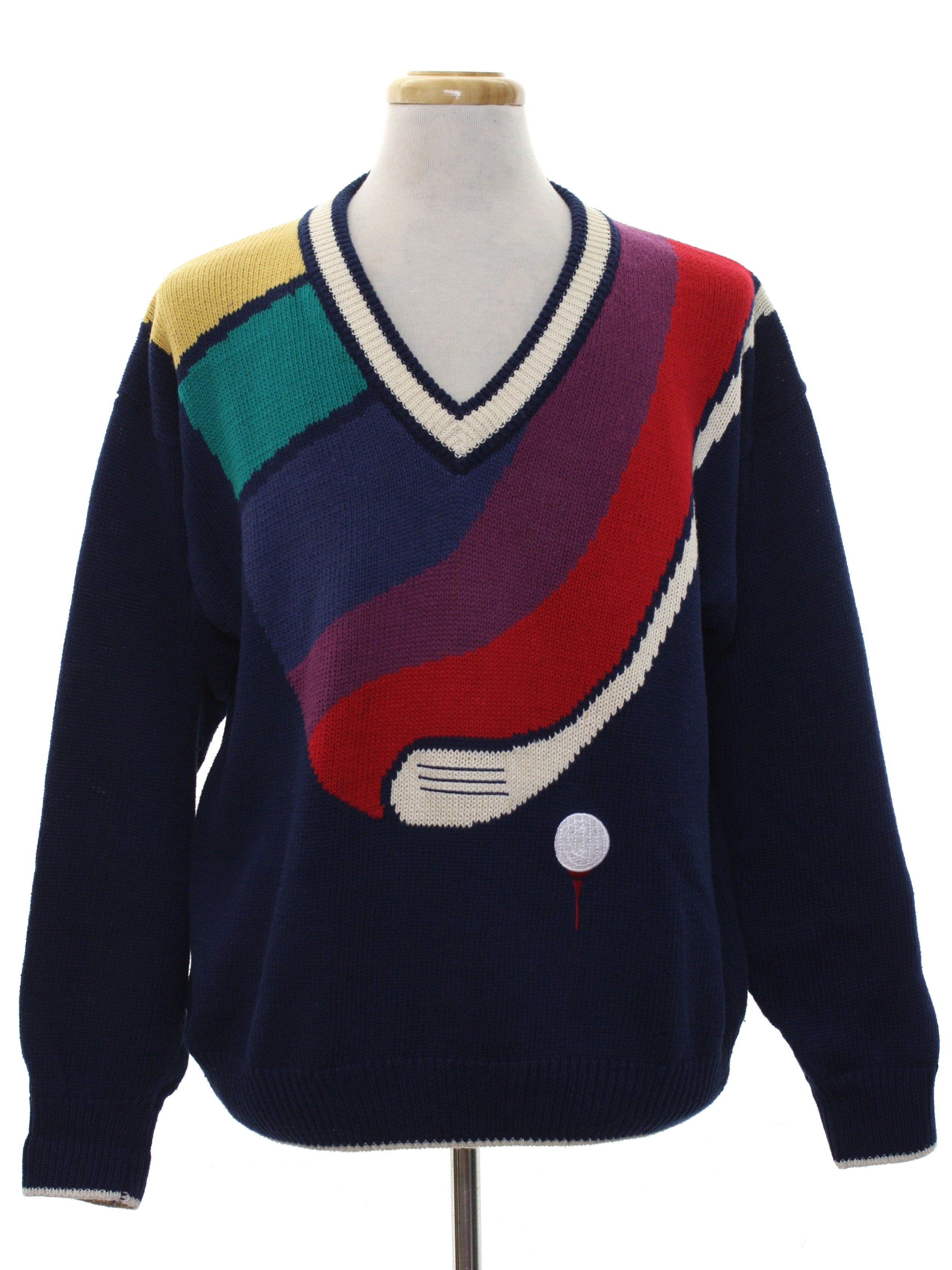 Retro 80s Sweater (Par Four) : 80s -Par Four- Mens navy blue background ...