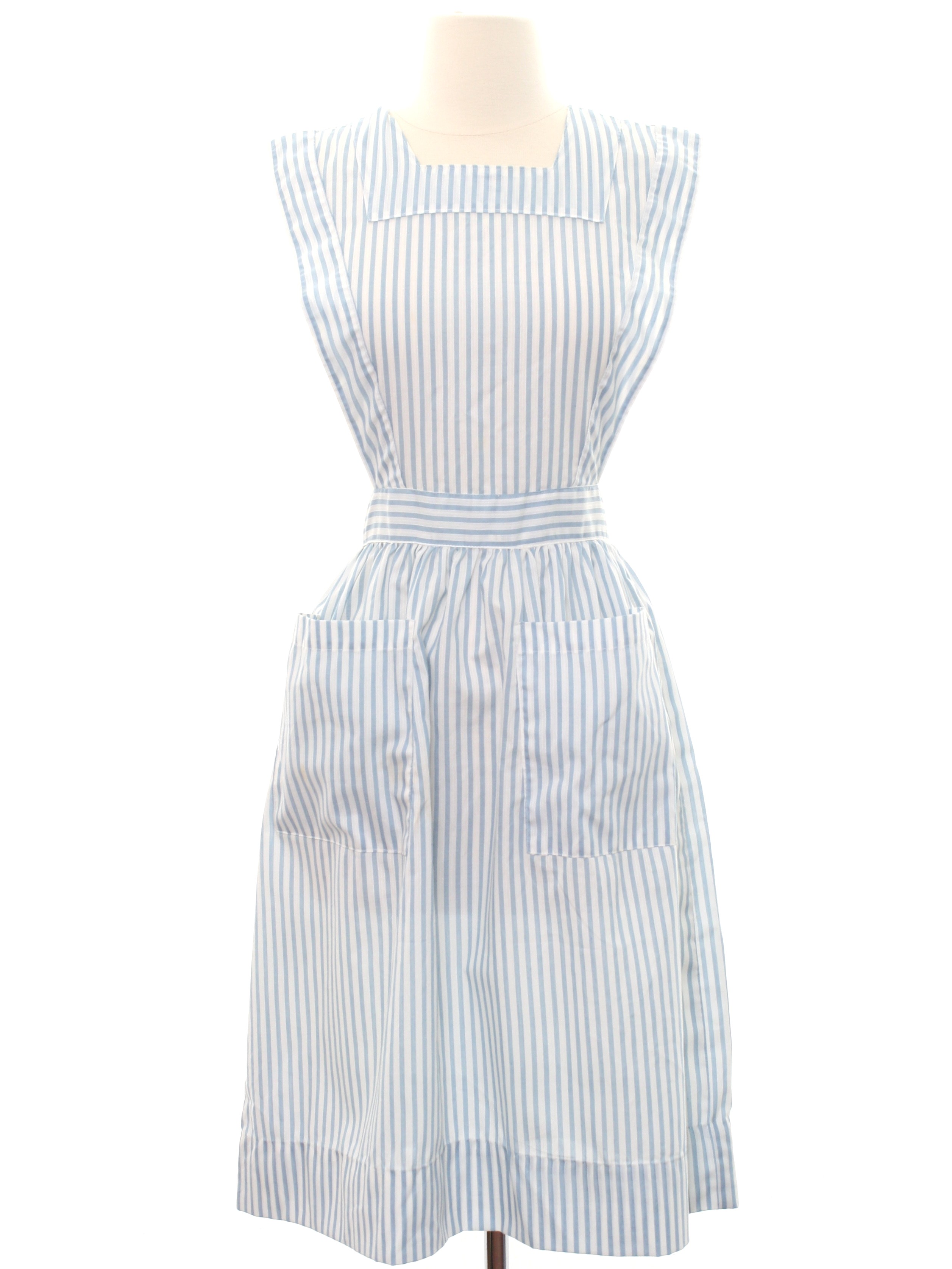 Vintage 1970's Dress: 70s -Hoover- Womens white and dusty blue ...