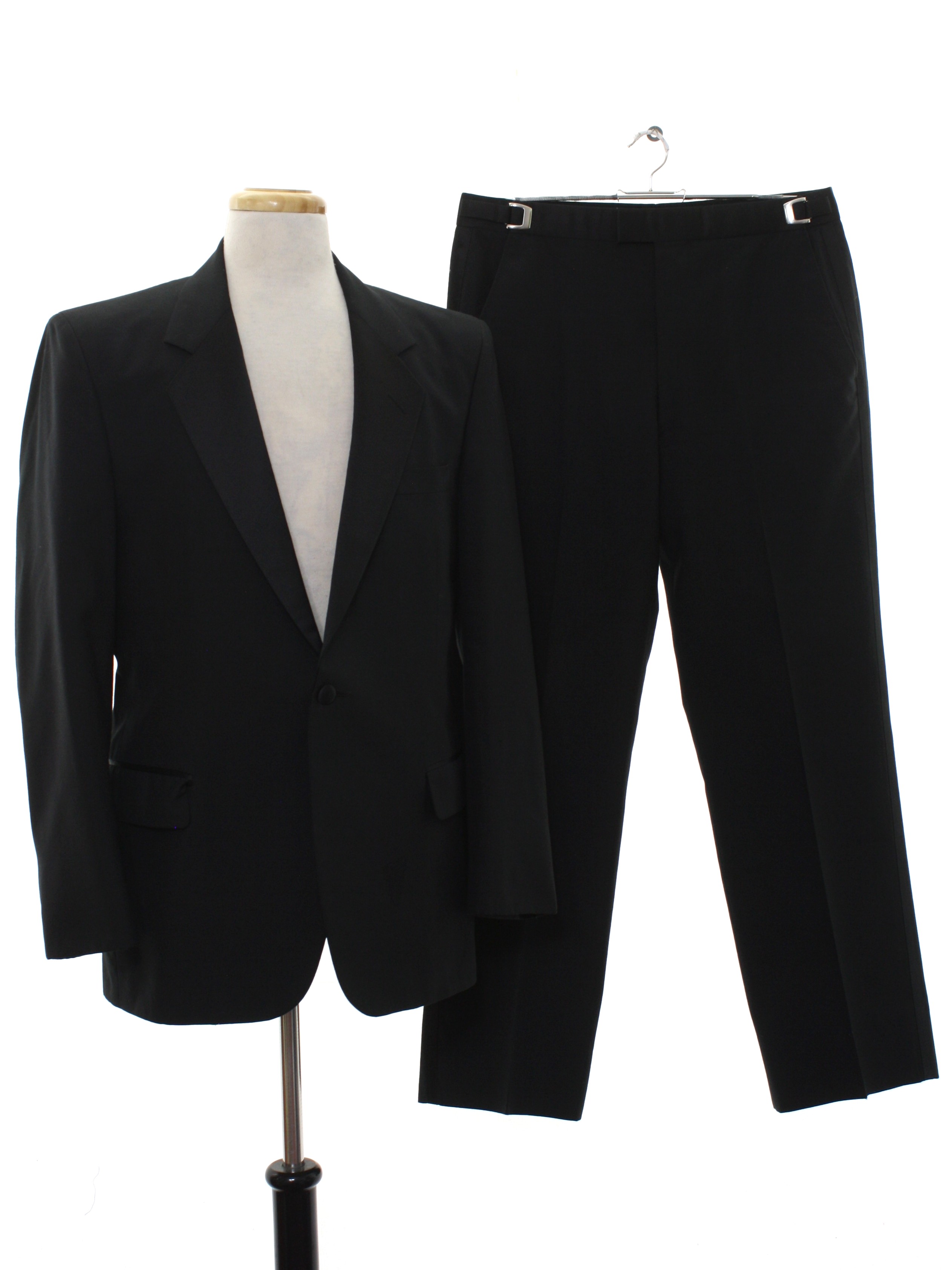 Vintage 80s Men's Black Tuxedo Suit Coat Slacks 