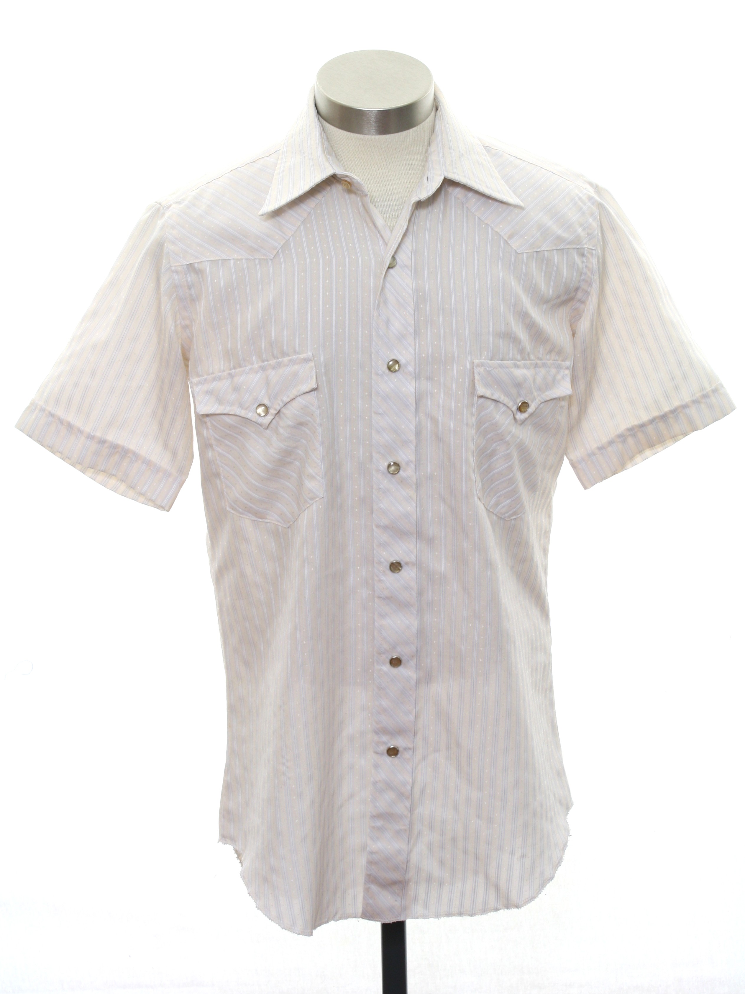 Vintage 1980's Western Shirt: 80s -Missing Label- Mens cream background ...