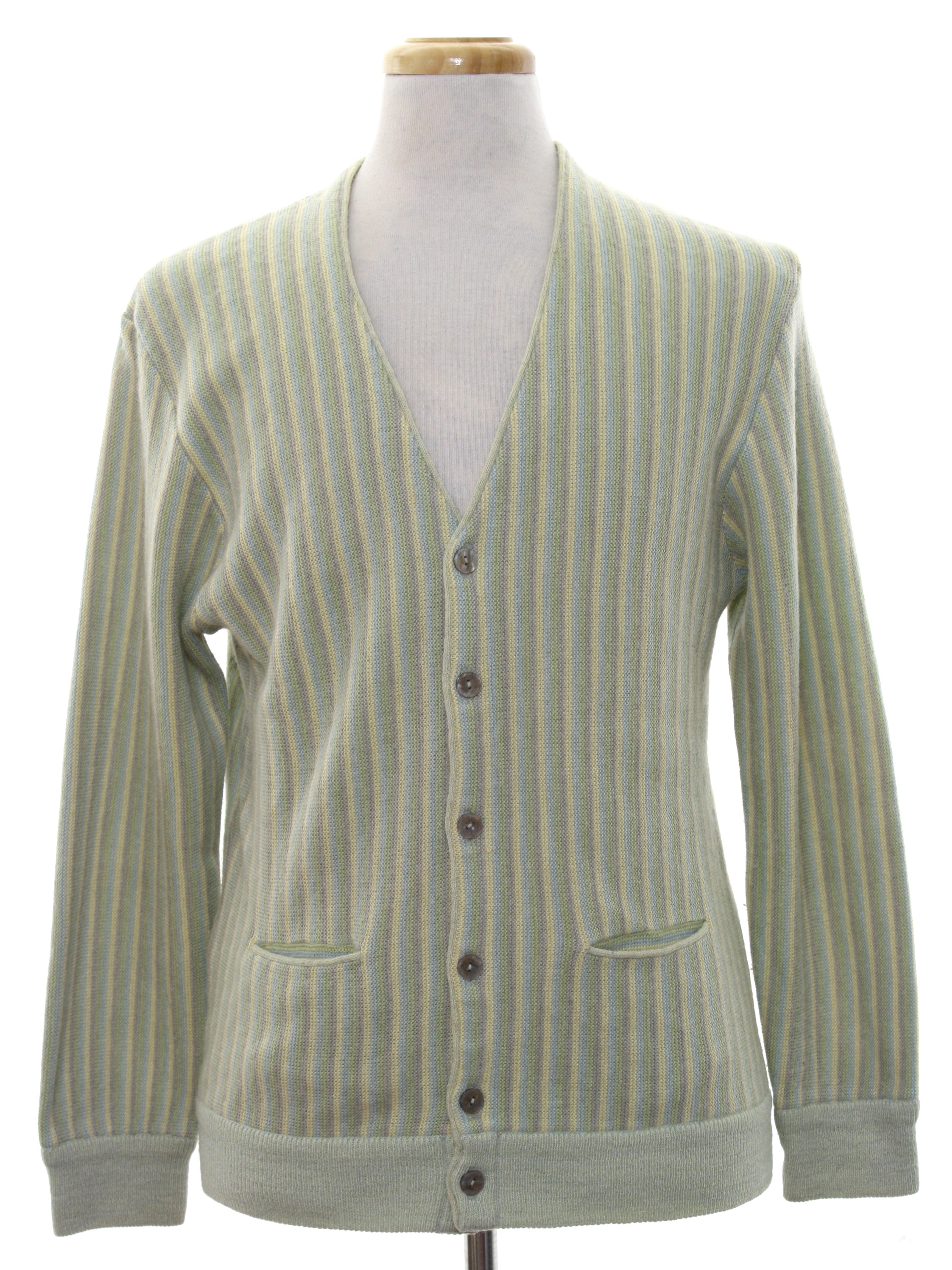1960's Retro Caridgan Sweater: 60s style -Oneman- Mens Light green ...