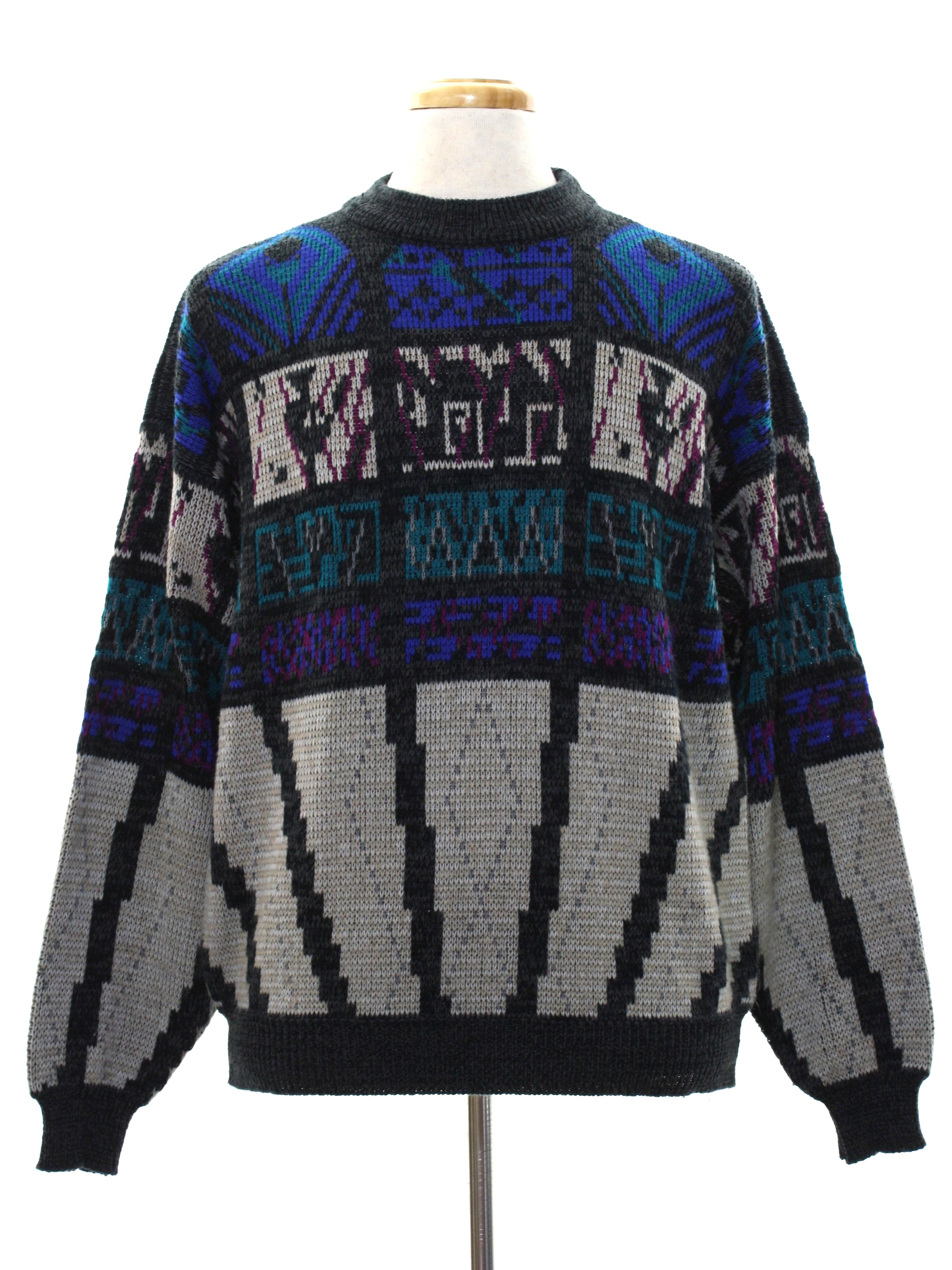 Todays News Eighties Vintage Sweater: 80s -Todays News- Mens Dark grey ...