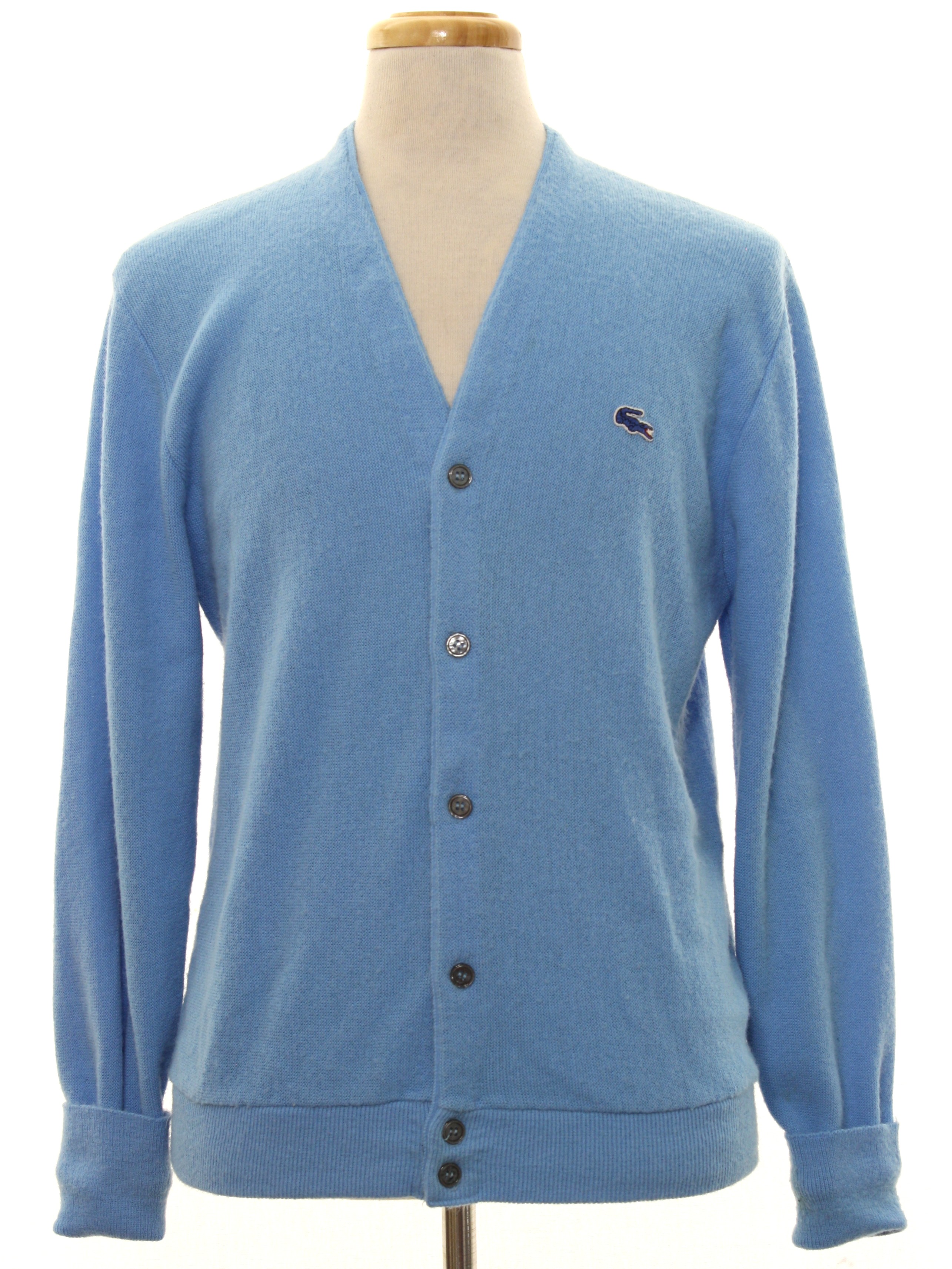 Eighties Vintage Caridgan Sweater: 80s -IZOD Lacoste- Mens Light blue ...