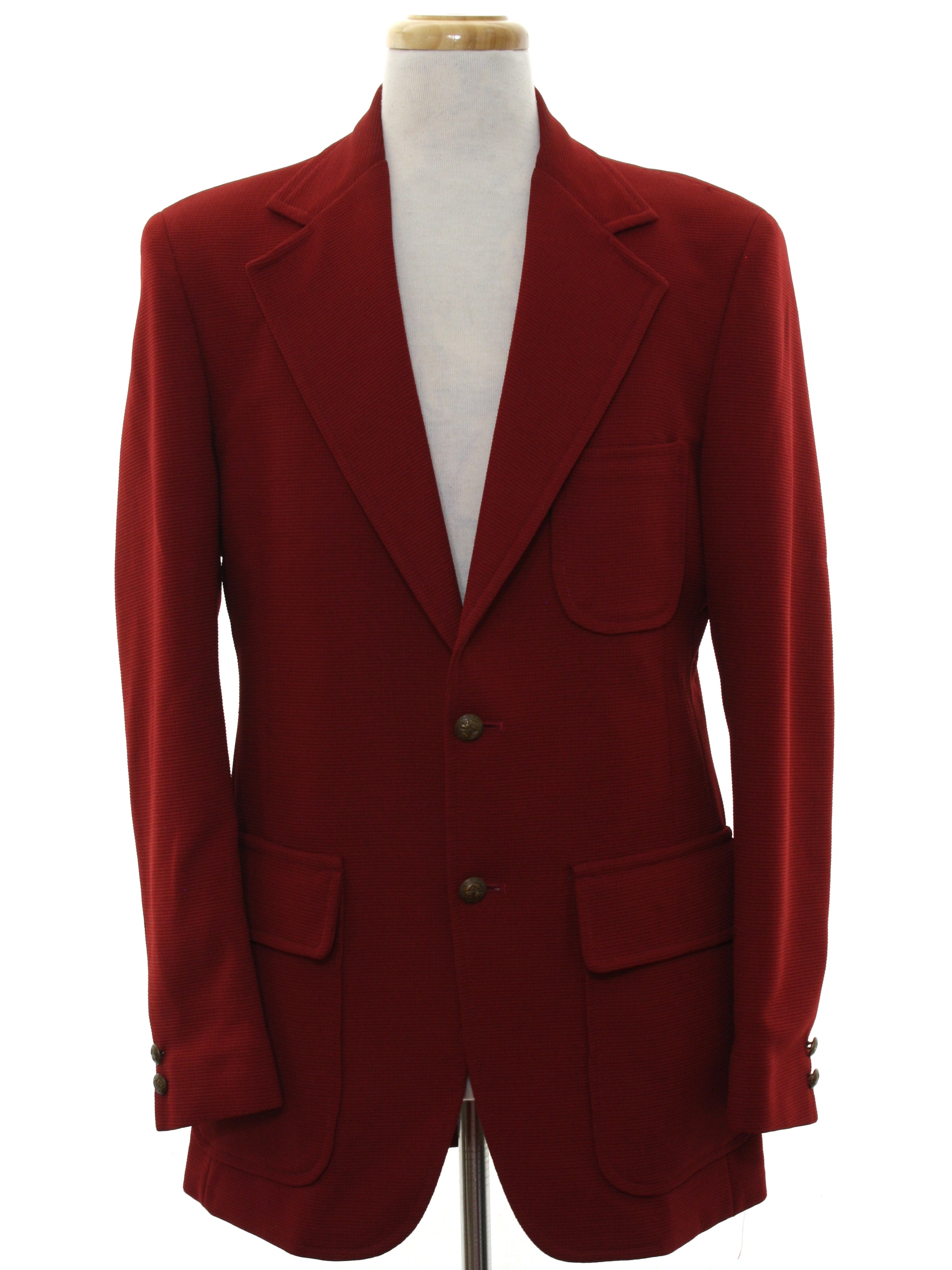 Vintage 70s Jacket: 70s -Care Label- Mens deep red background polyester ...