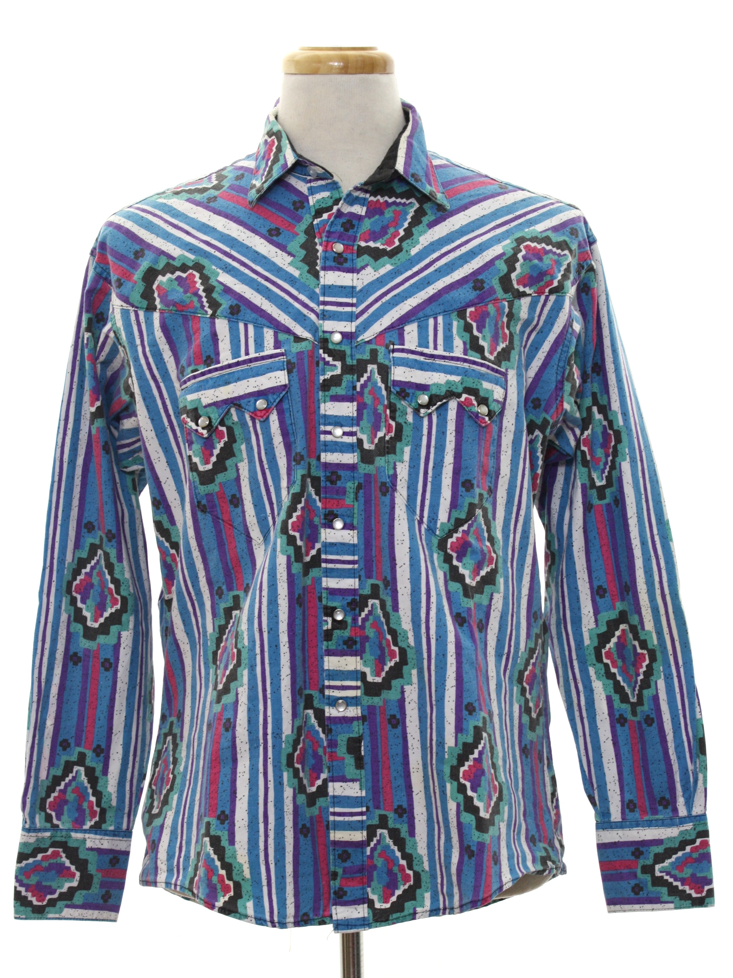 1980's Rockmount Ranch Wear Mens Totally 80s Geometric Print Western Shirt