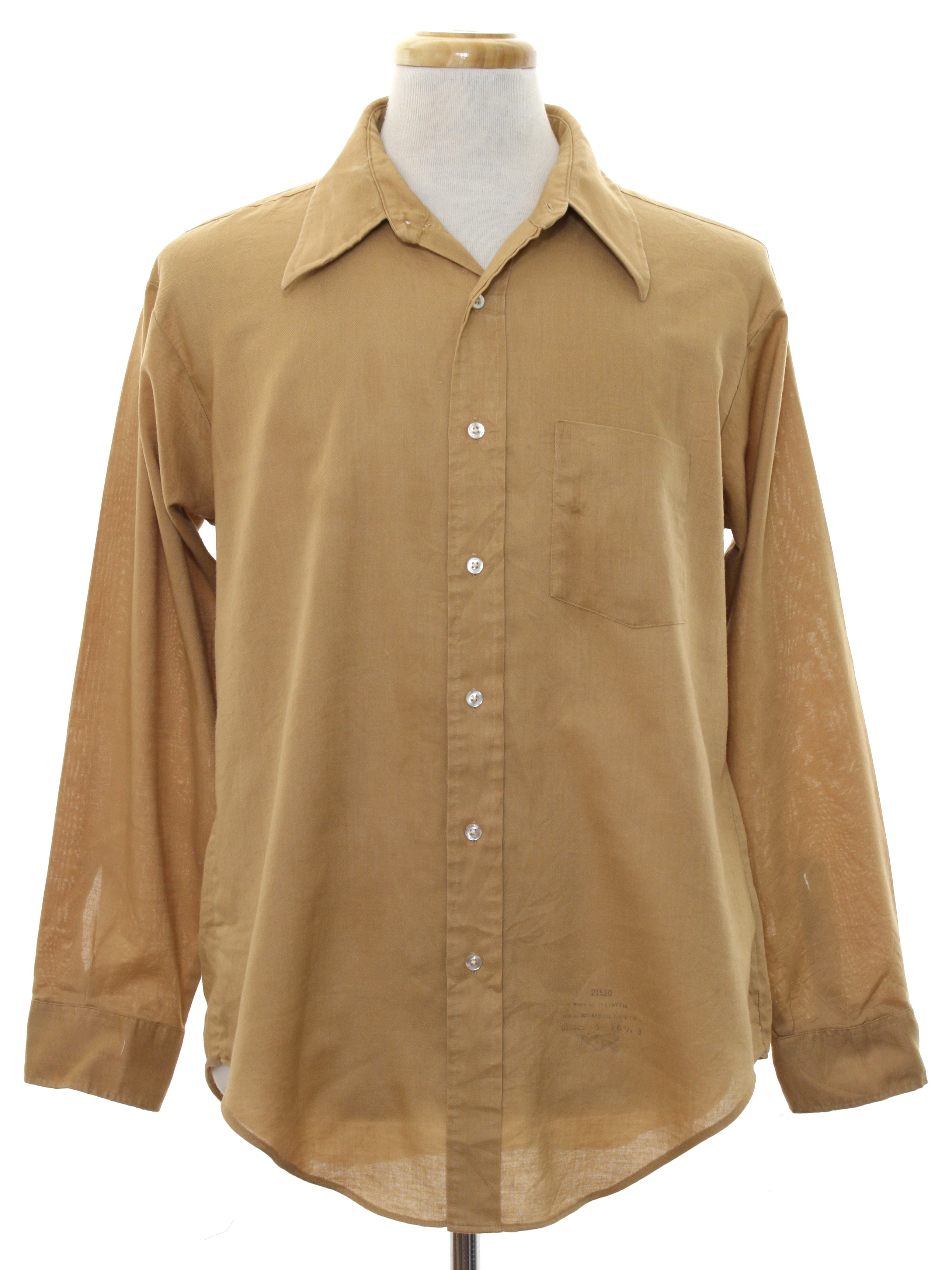 70's Vintage Shirt: 70s -No Label- Mens tan polyester cotton blend ...