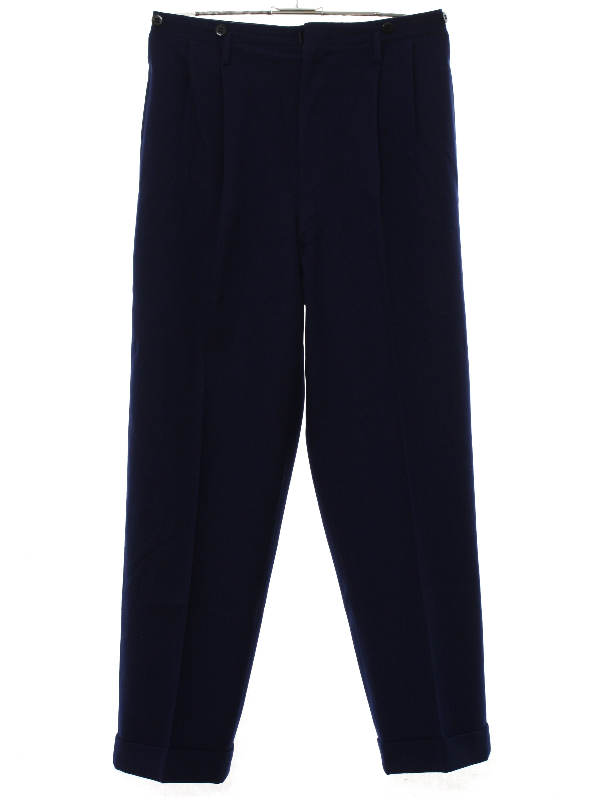 1940's Vintage Pants: 40s -No Label- Mens navy blue drapey wool flannel ...