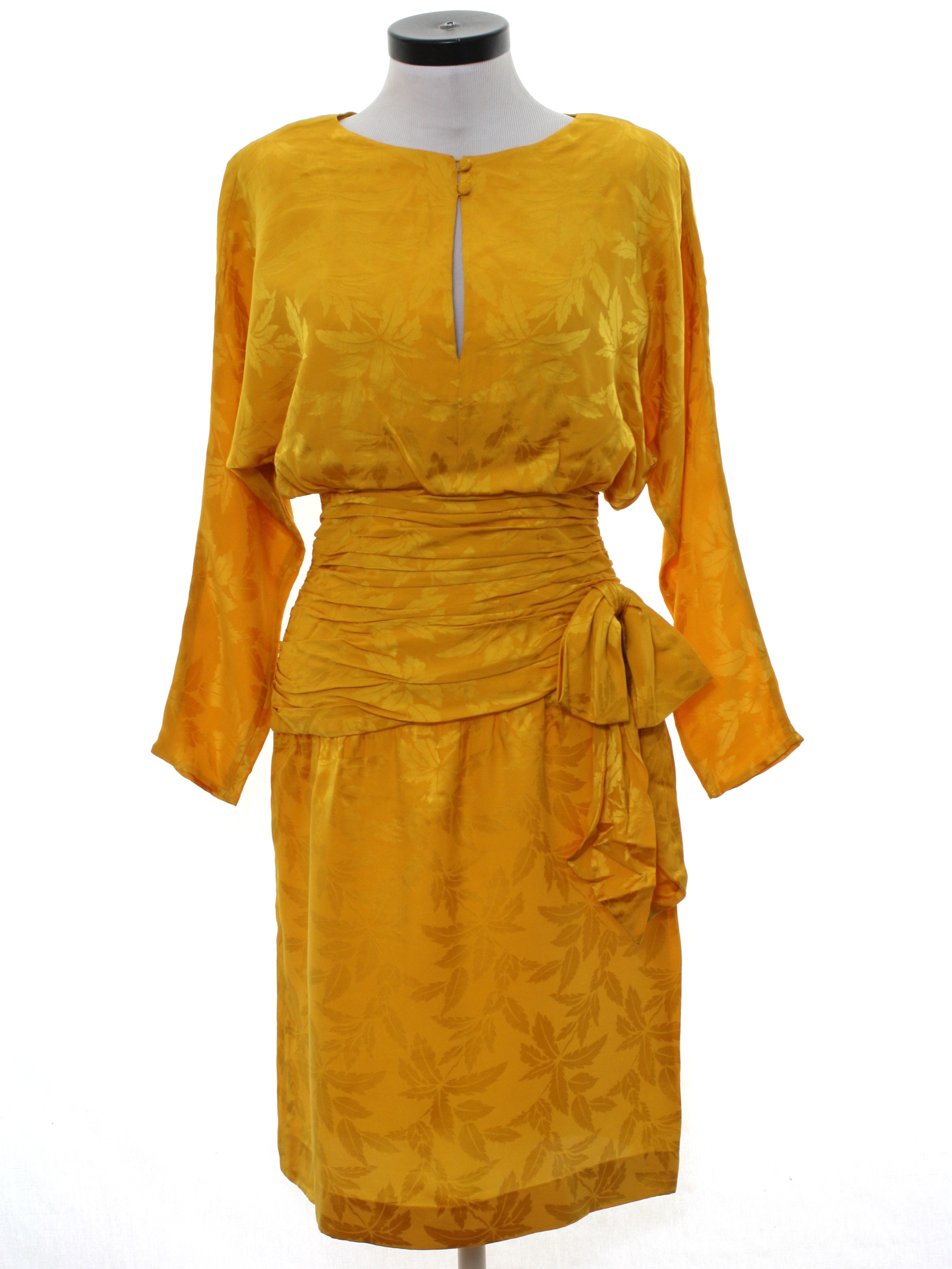 Vintage 1980's Cocktail Dress: 80s -AJ Bari- Womens mustard yellow with