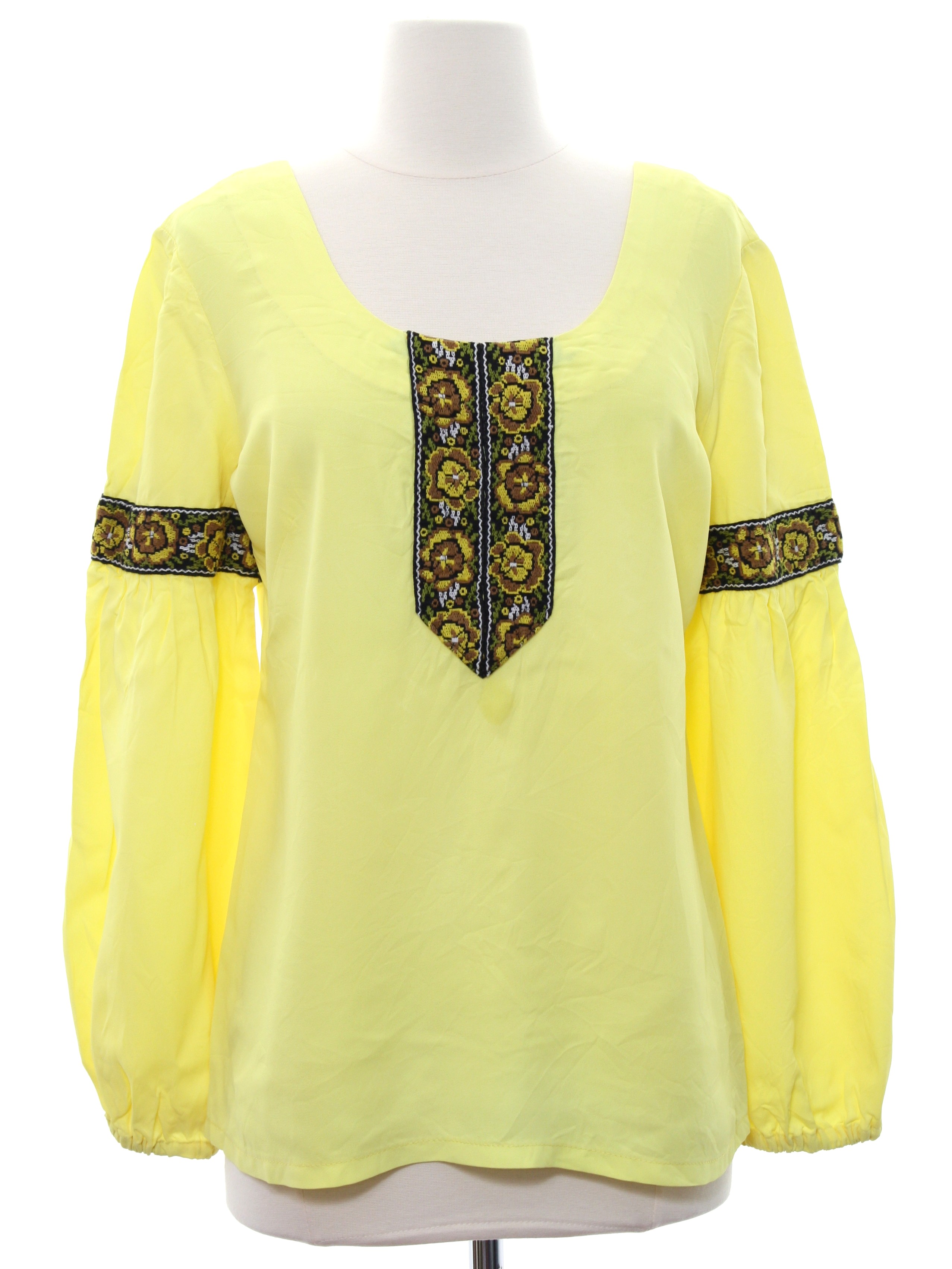 1970's Retro Hippie Shirt: 70s -home sewn- Womens lemon yellow ...