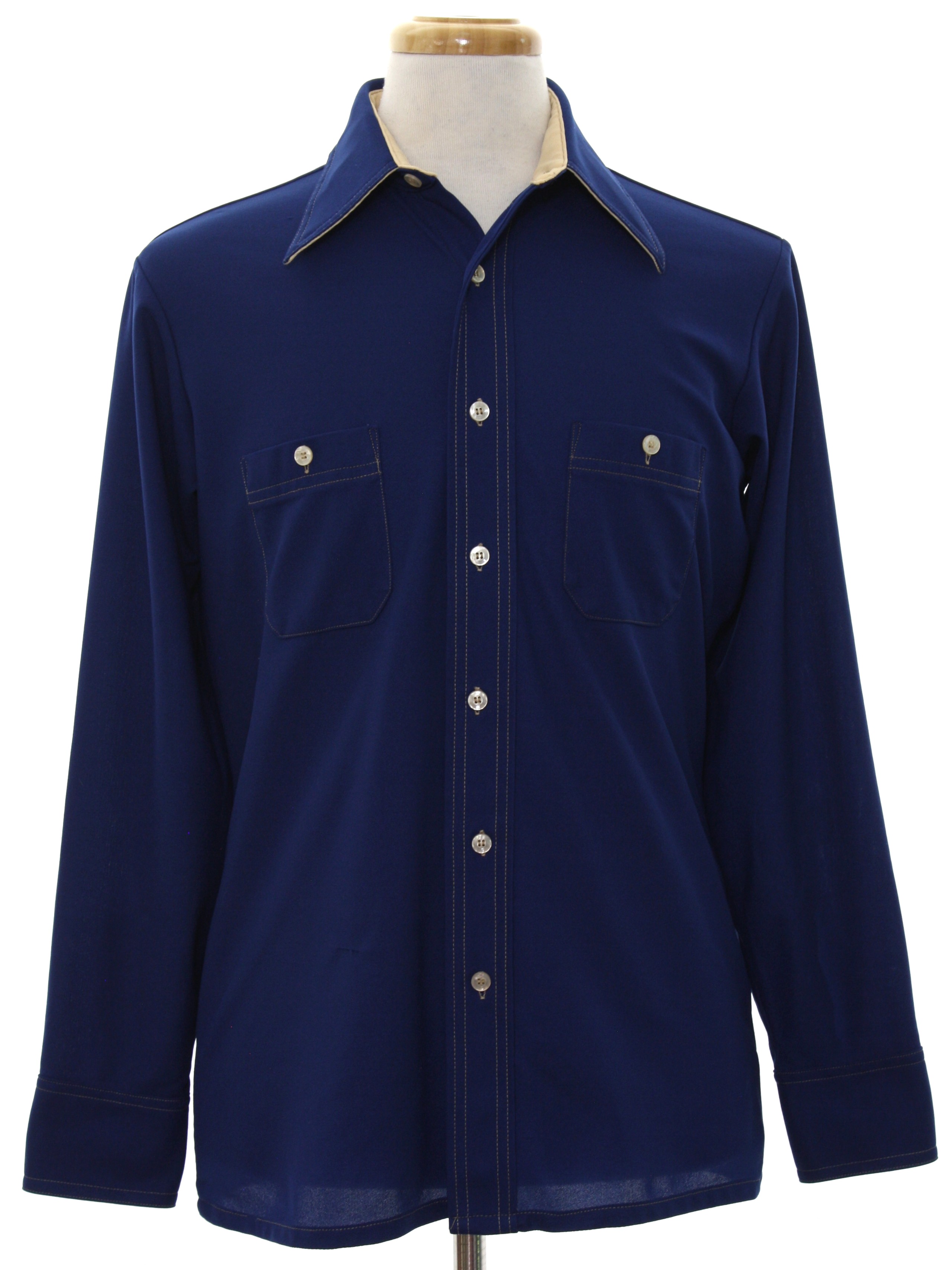 1970's Retro Disco Shirt: 70s -Arrow Doubler- Mens navy blue background ...