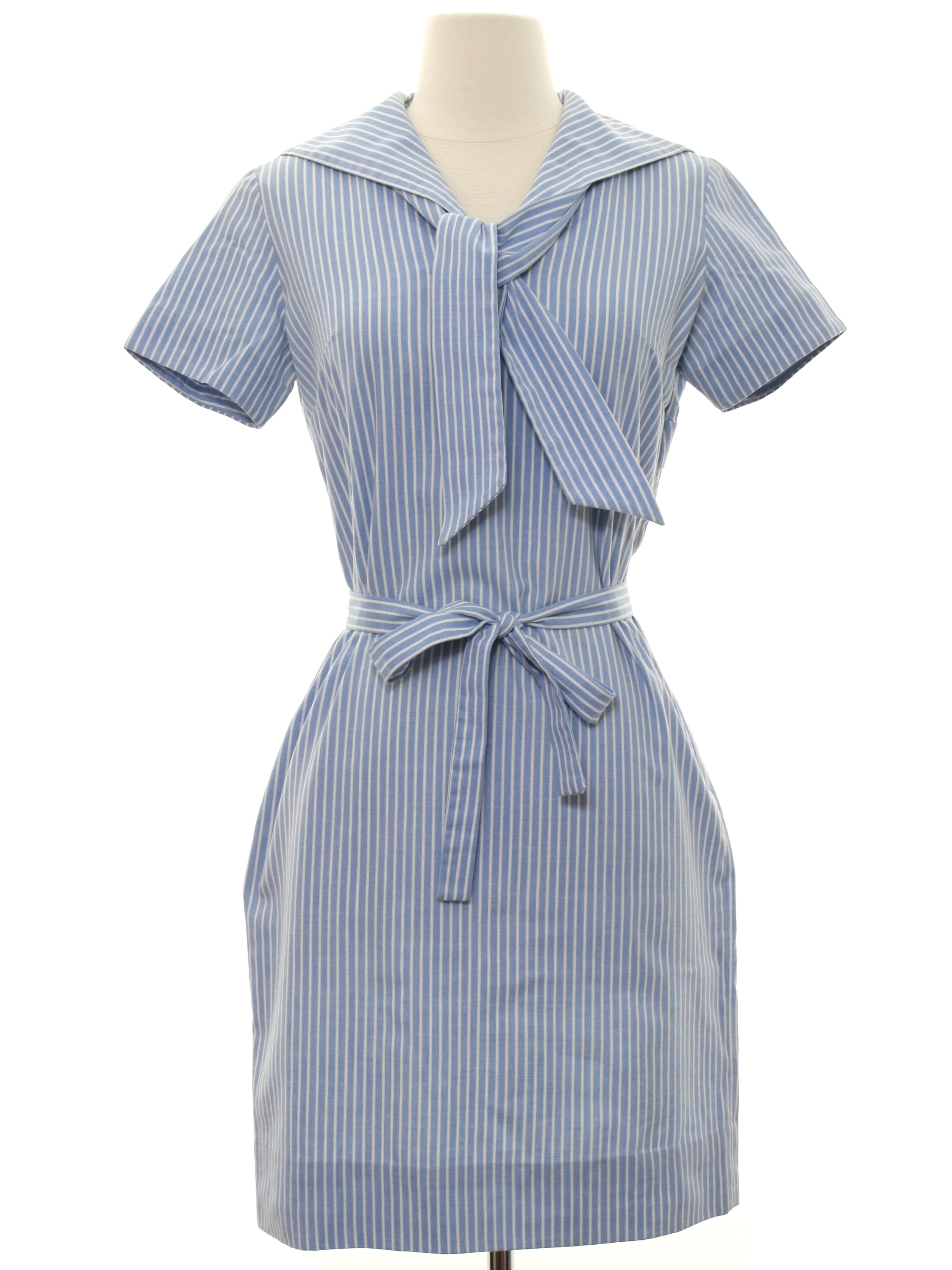 Retro Sixties Dress: 60s -Ladybug- Womens baby blue and white, blended ...