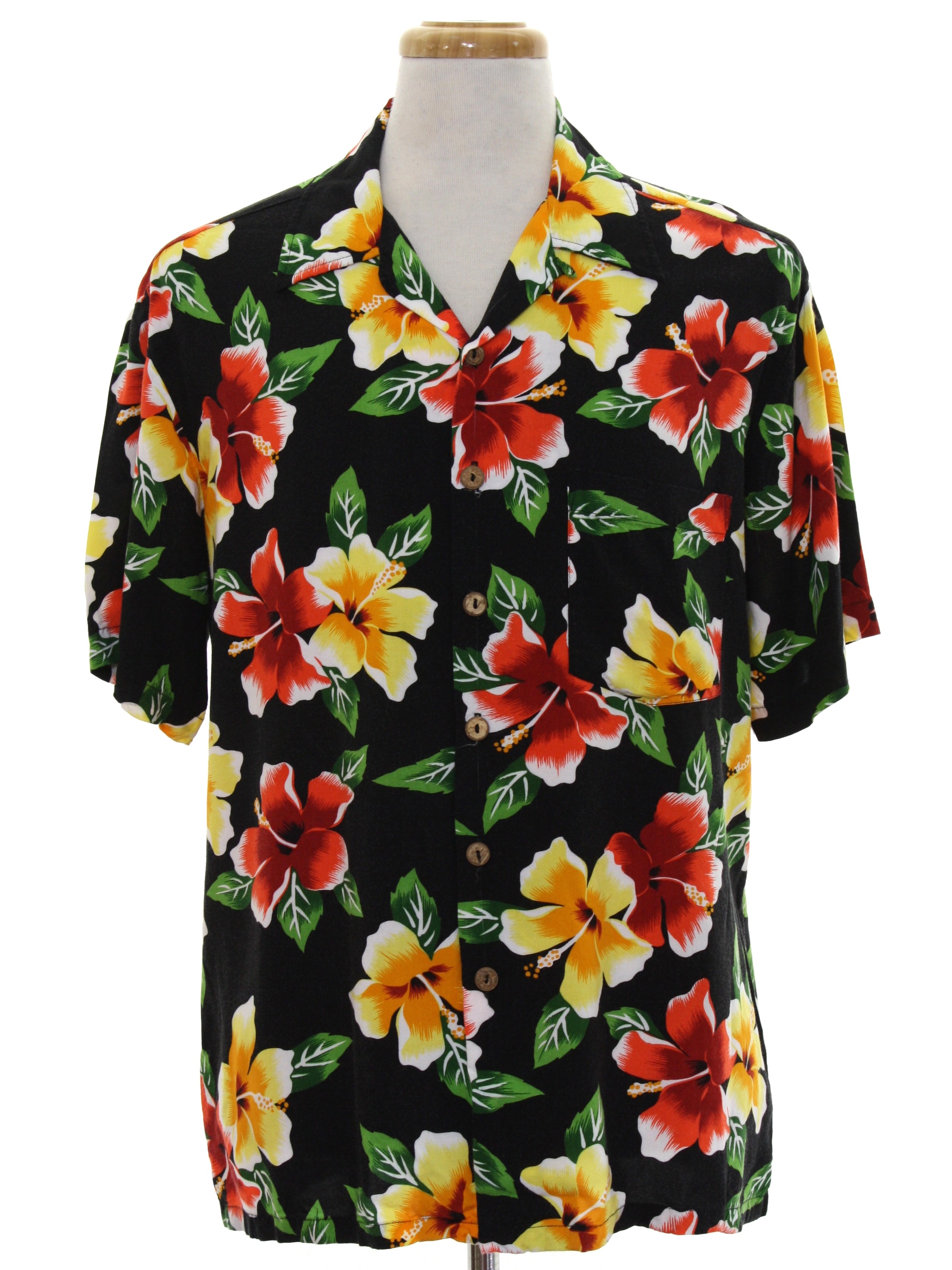 Retro 1980's Hawaiian Shirt: 80s -No Label- Mens black background ...
