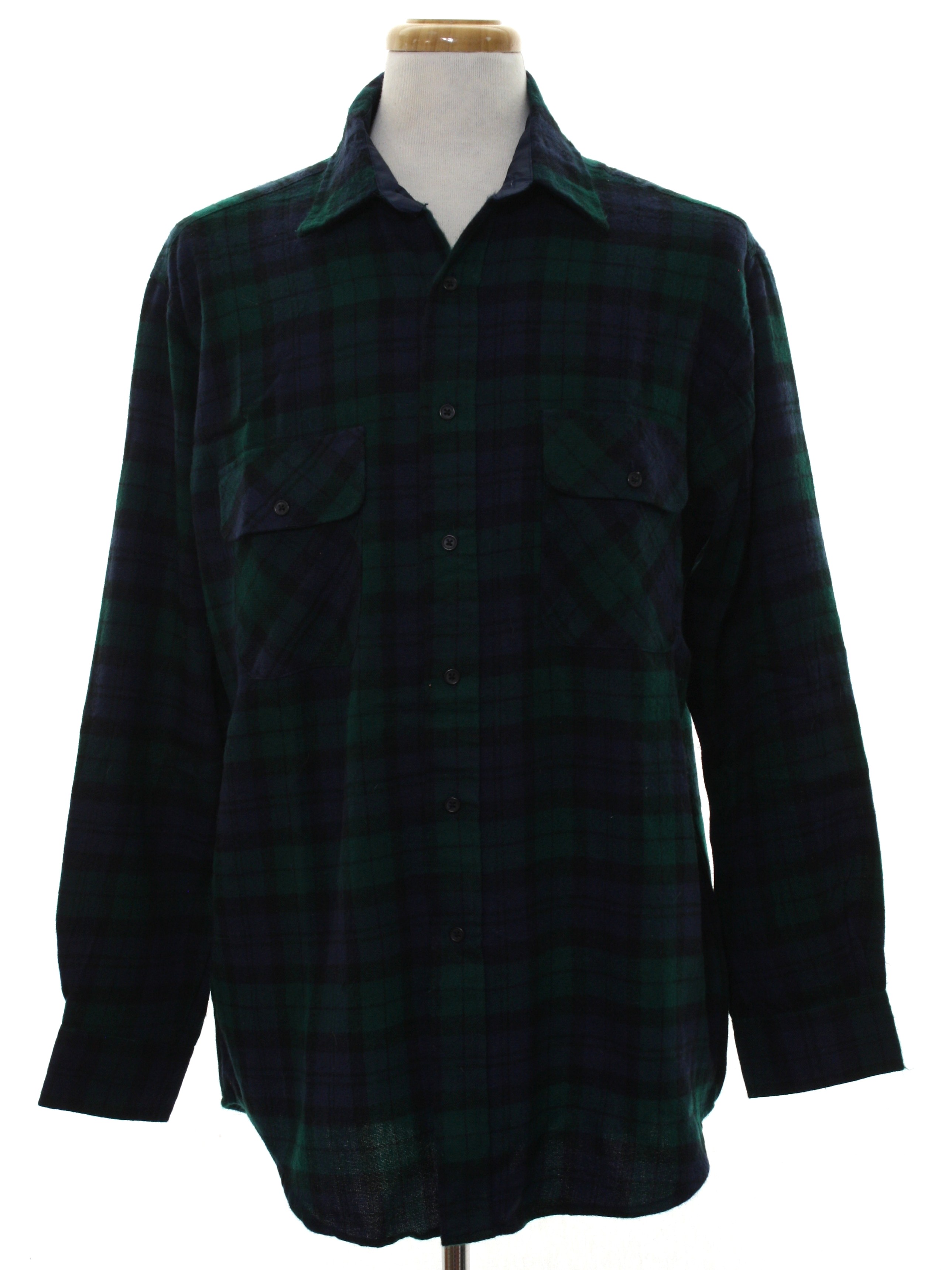 1980s Vintage Shirt: 80s -David Taylor- Mens midnight blue, green and ...