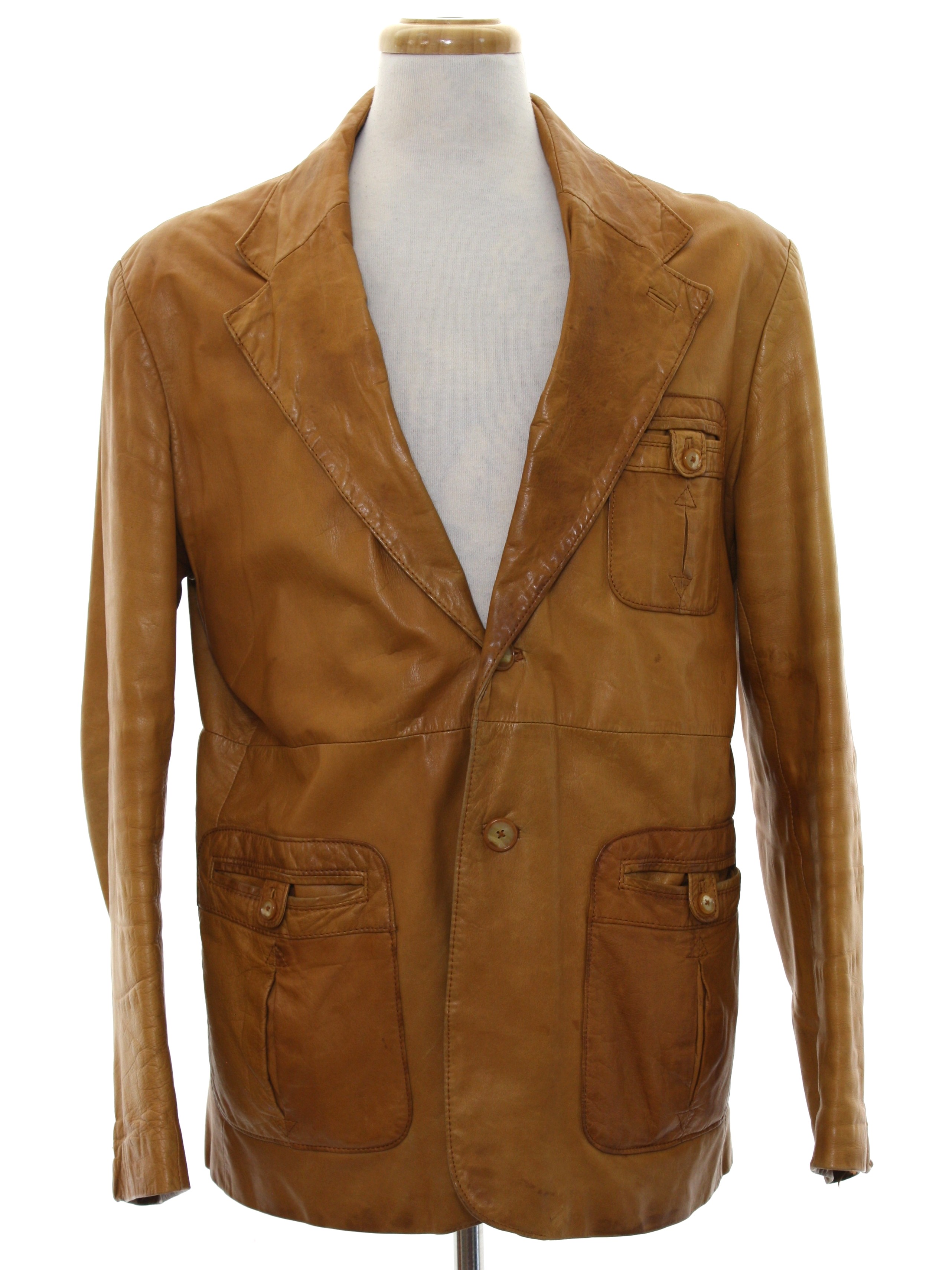 Saxony 1980s Vintage Leather Jacket: 80s -Saxony- Mens light brown