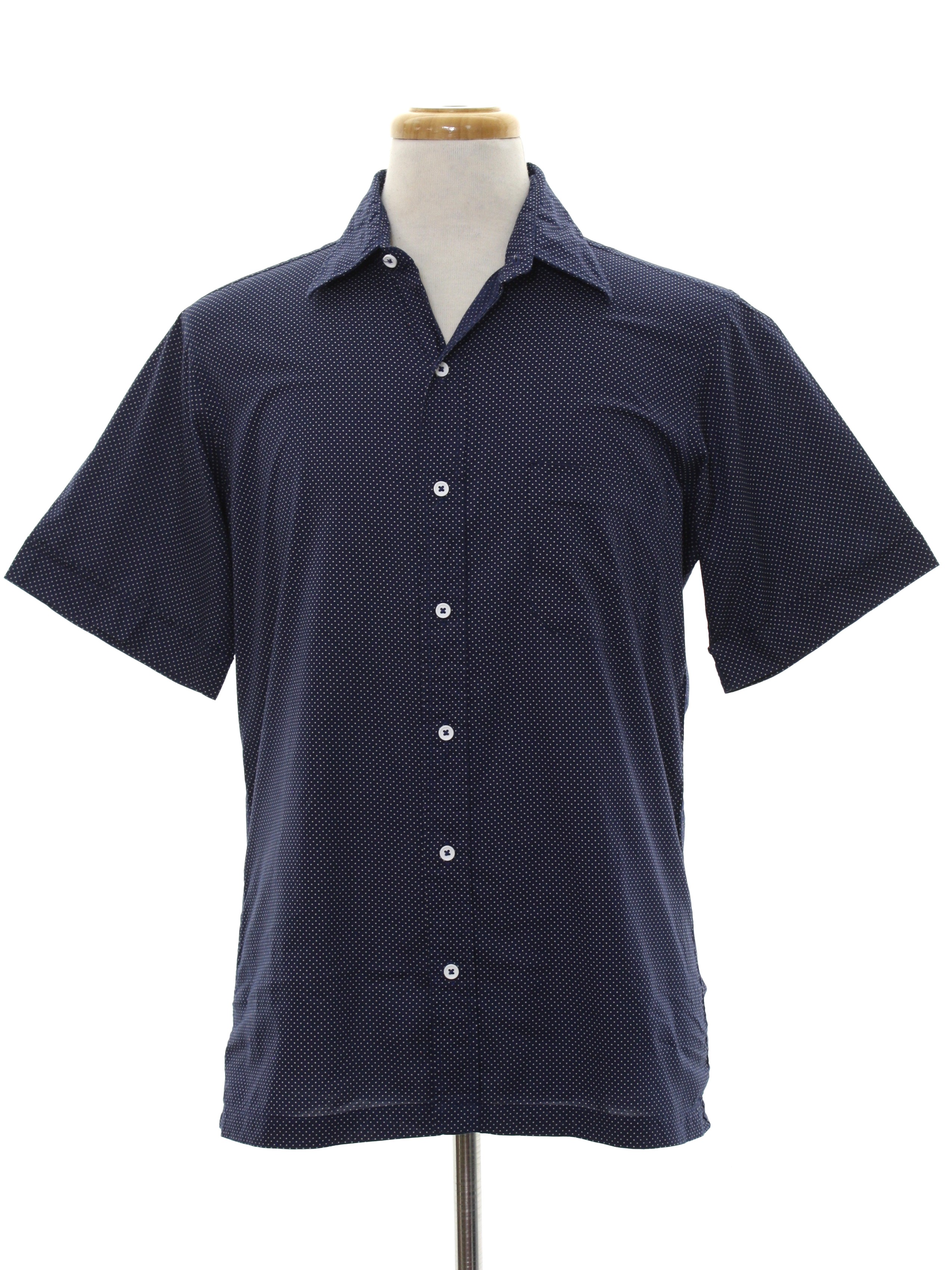 Vintage 1980's Shirt: 80s -Estes- Mens navy, blended cotton, short ...