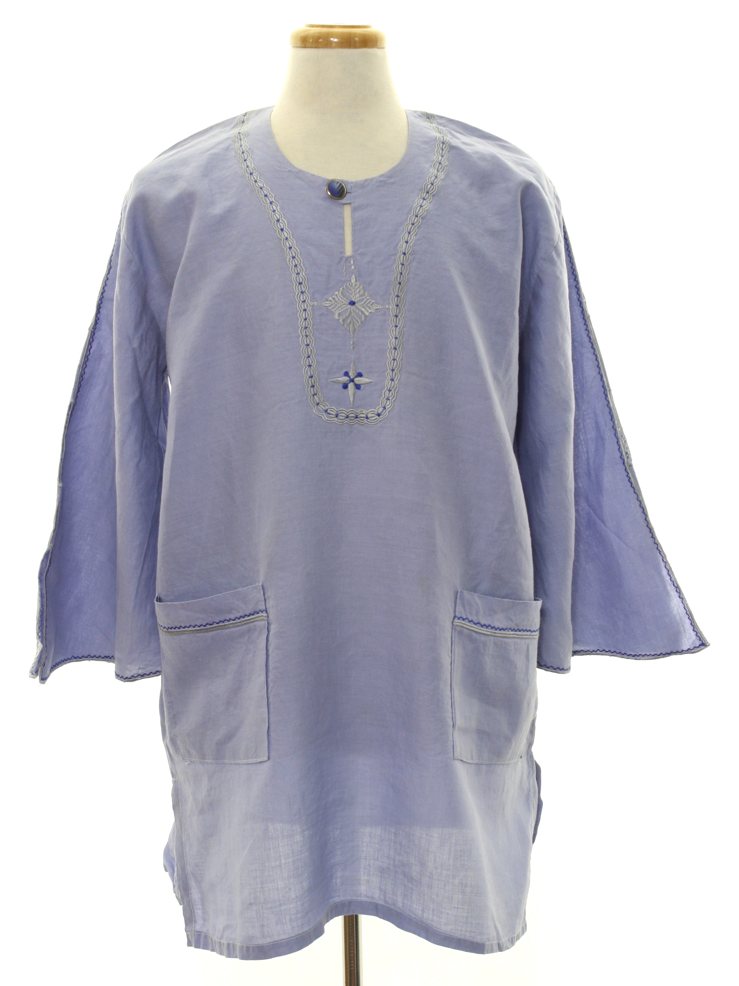 Hippie Shirt: 90s -Missing Label- Mens light blue background cotton ...